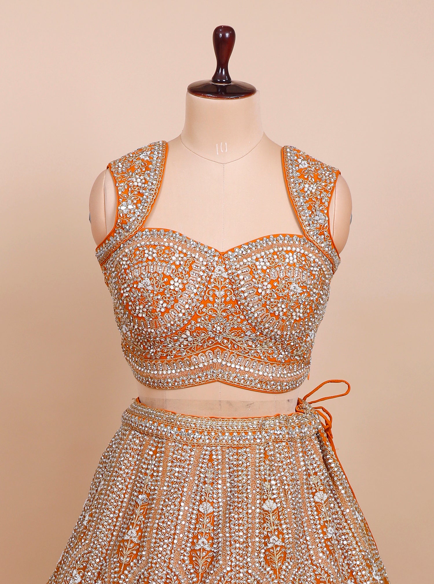 Vibrant Tangerine Orange Net Lehenga