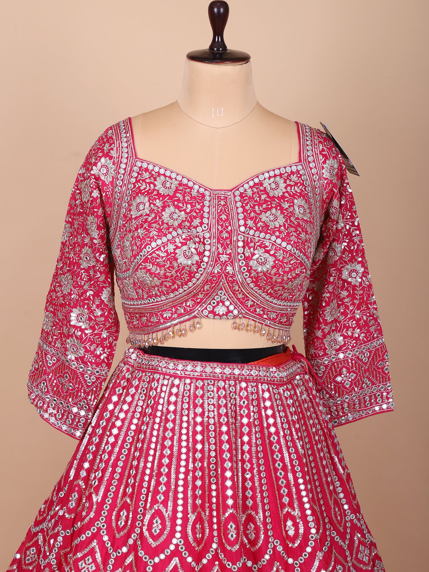 Designer Rani Pink Georgette Embroidered Lehenga