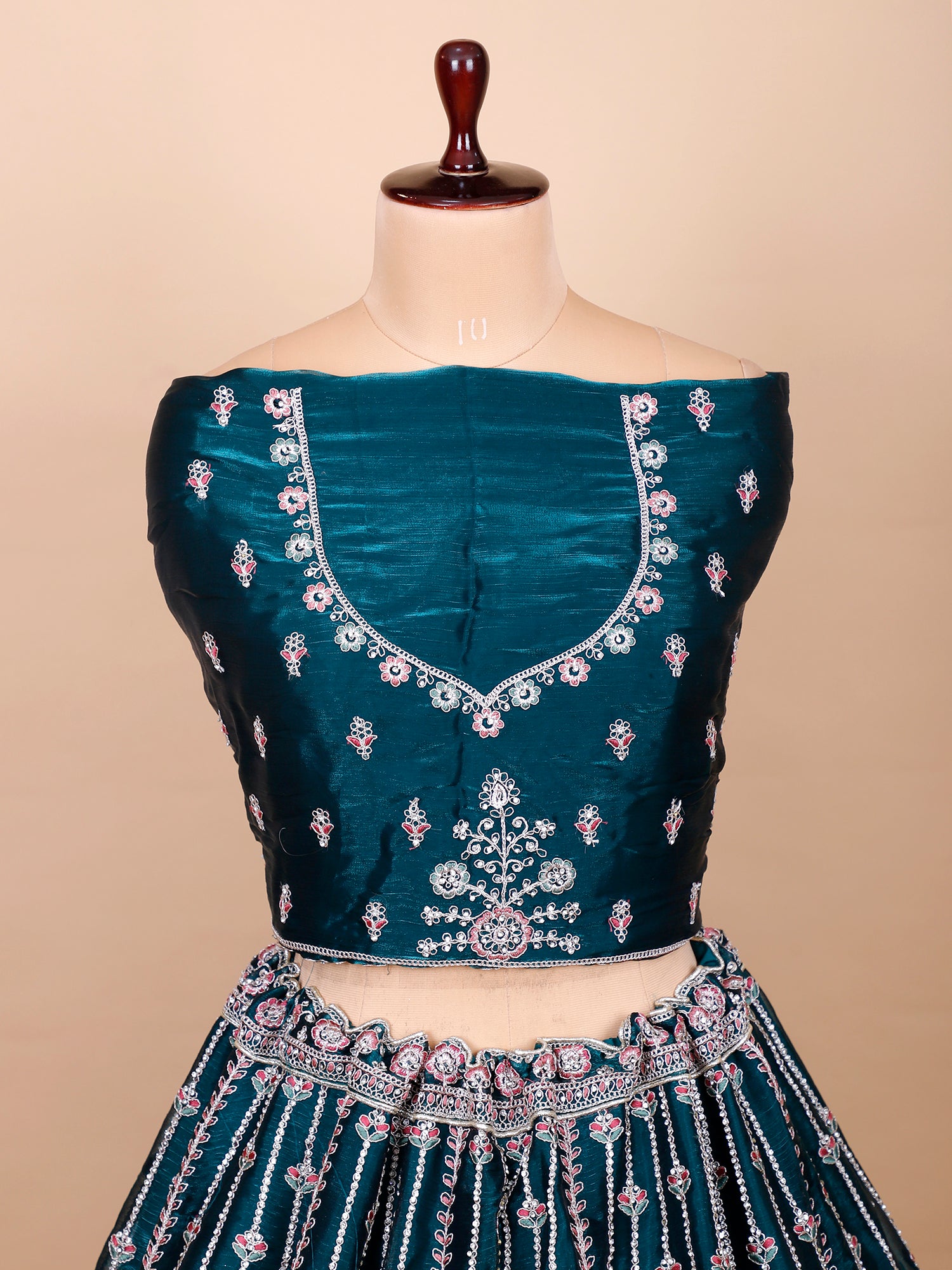 Dark Firozi Embroidered Lehenga With Jarkan