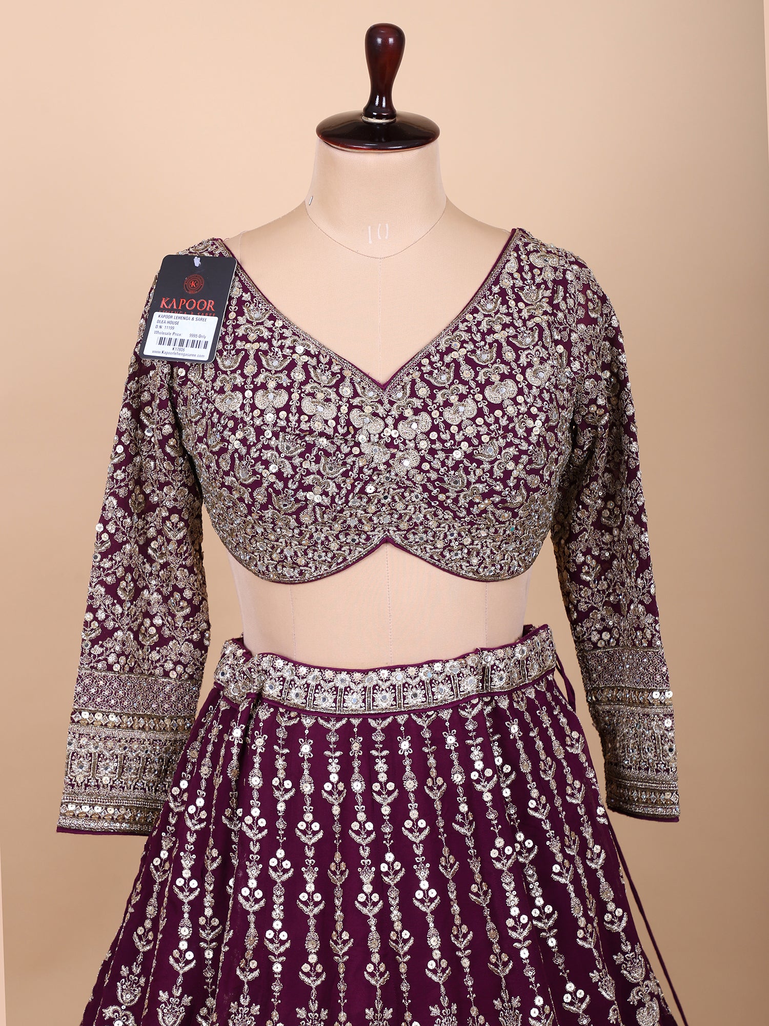 Rich Dark Maroon Thread Work Lehenga Ensemble
