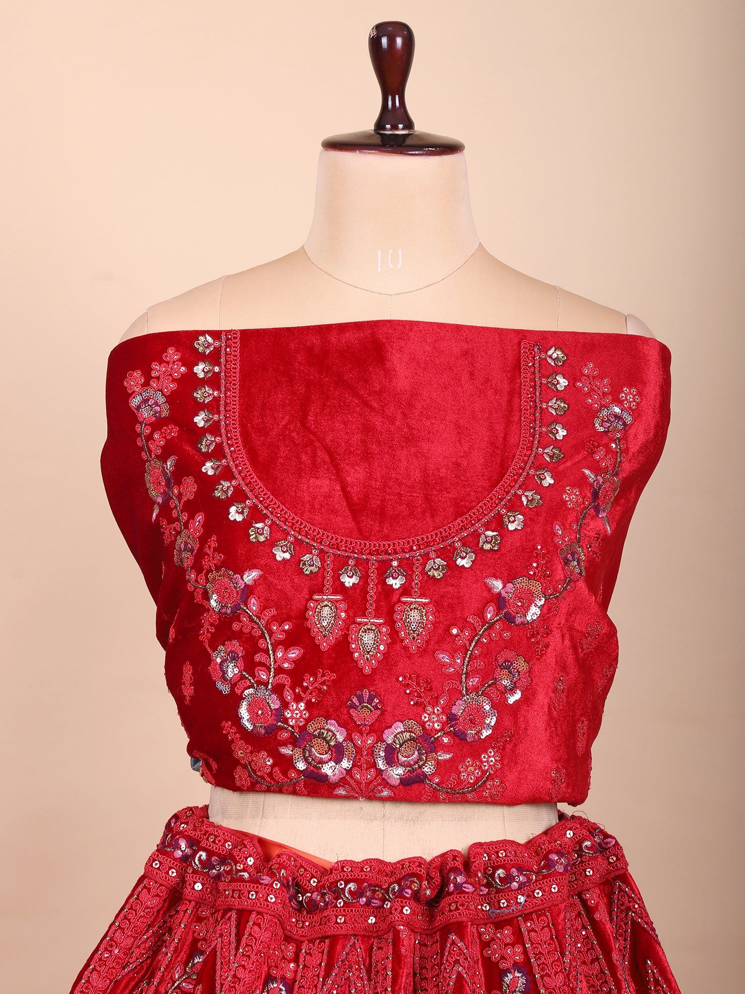 Timeless Red Velvet Jarkan Mirror Bridal Lehenga
