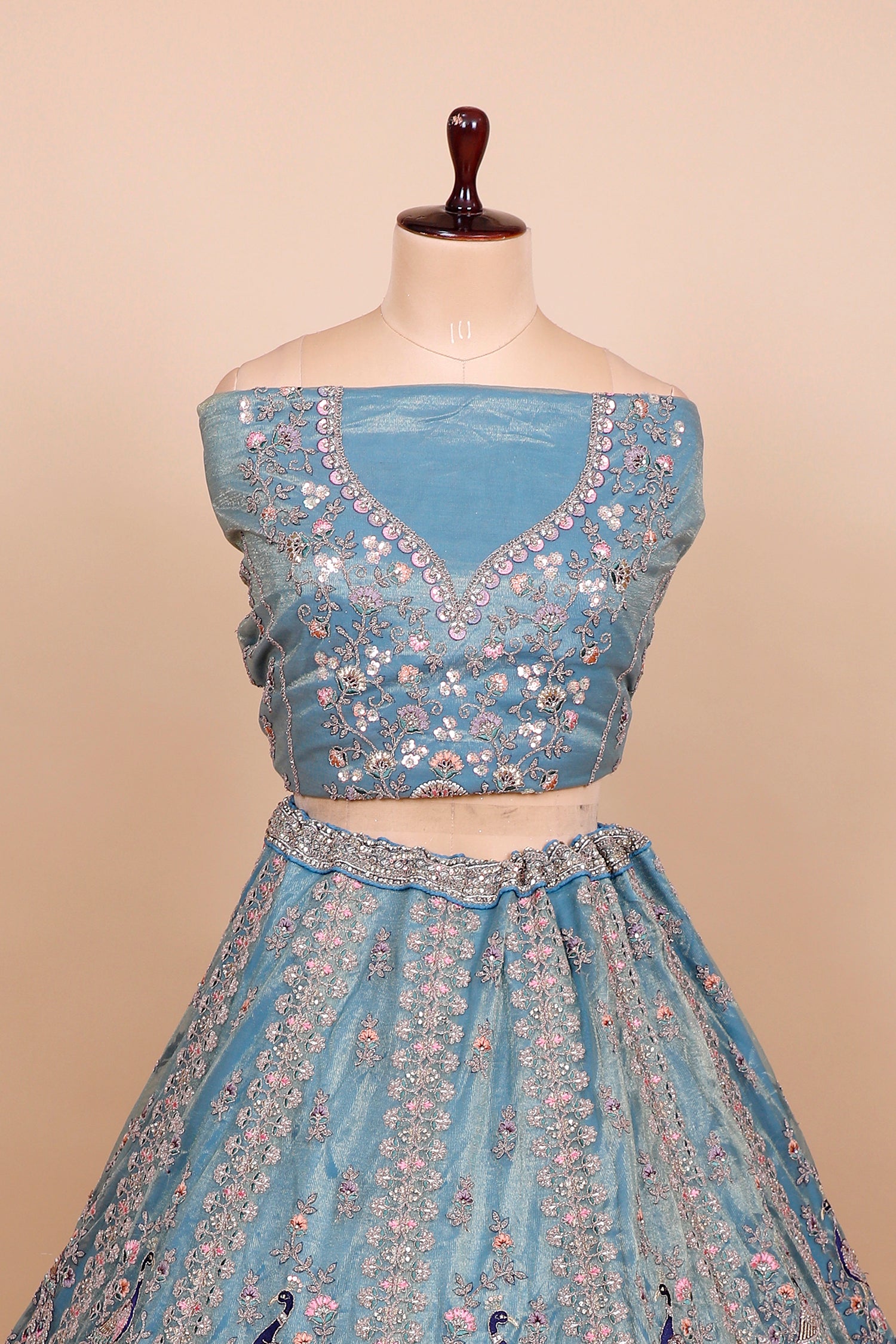 Rama Blue Shimmer Lehenga With Exquisite Multi-Thread Jarkan