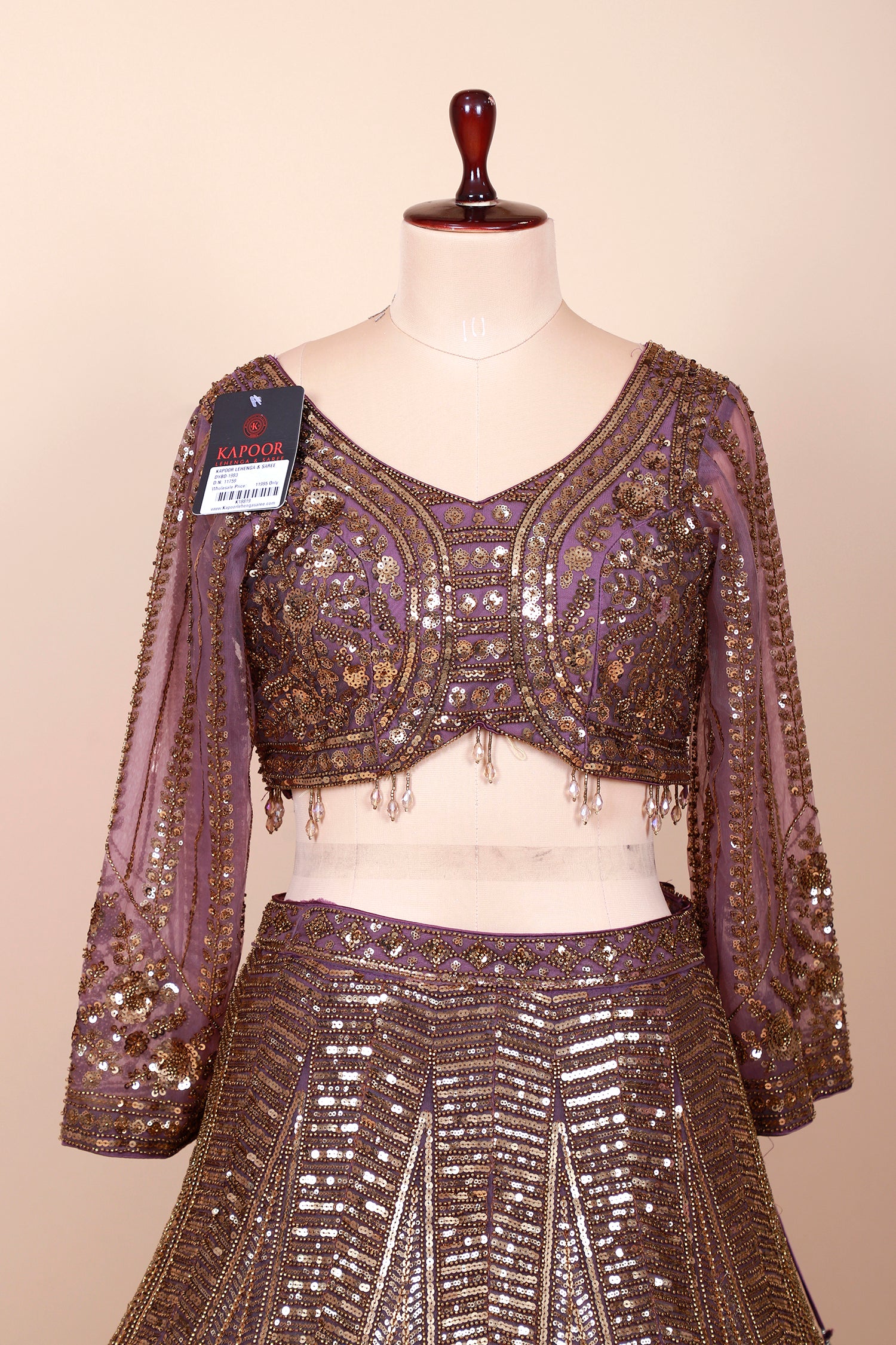 Purple Net Bronze Jarkan Lehenga