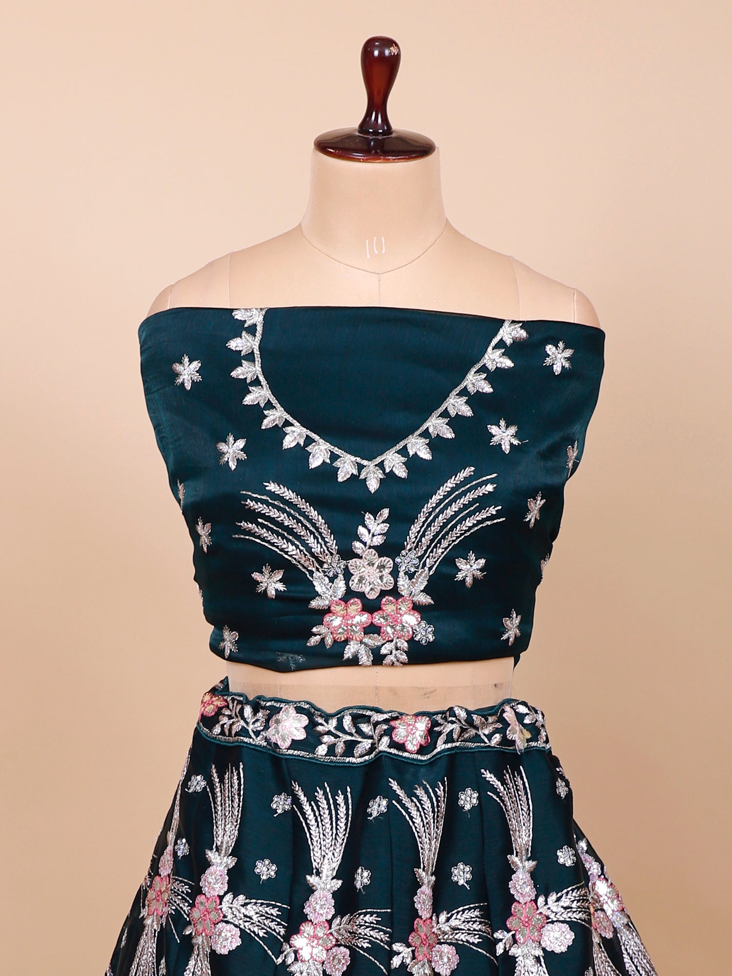 Indigo Silk Multi Thread Jarkan Diamond Lehenga