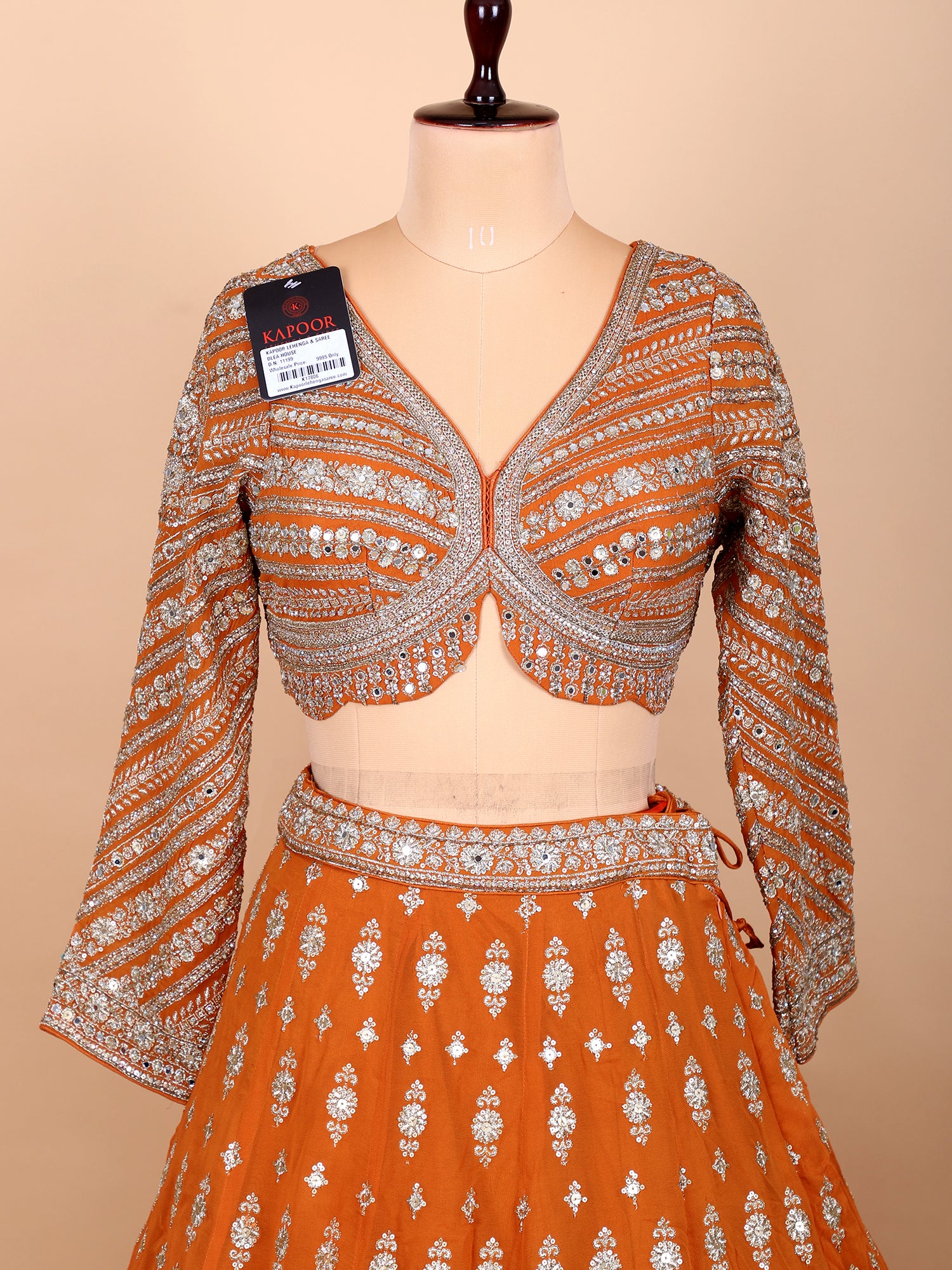 Orange Thread And Sequin Embroidered Lehenga Set