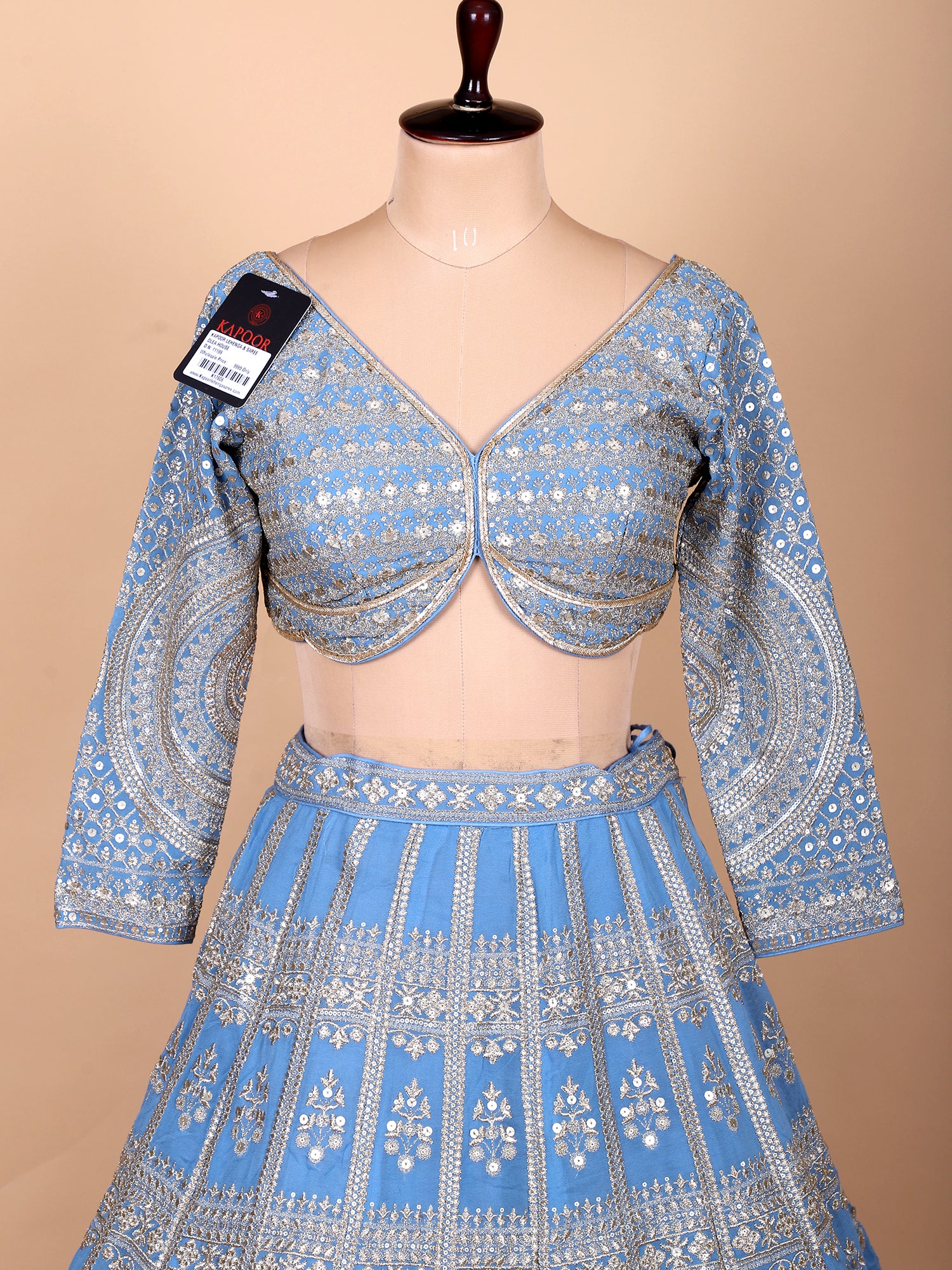 Designer Sky Blue Lehenga With Handmade Embroidery And Sequins
