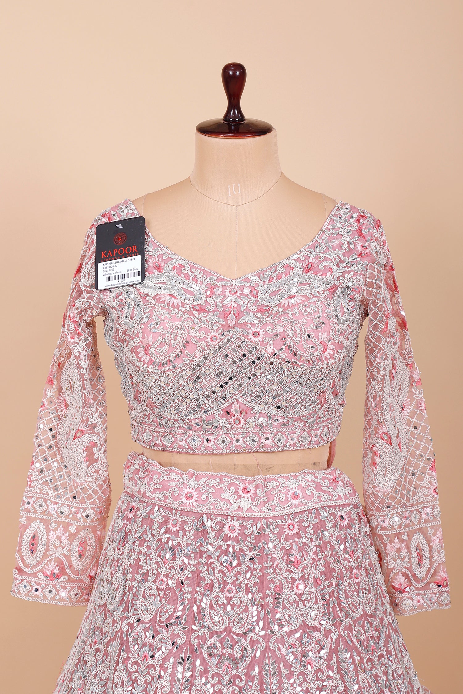 Baby Pink Heavy Net Embroidered Crop Top
