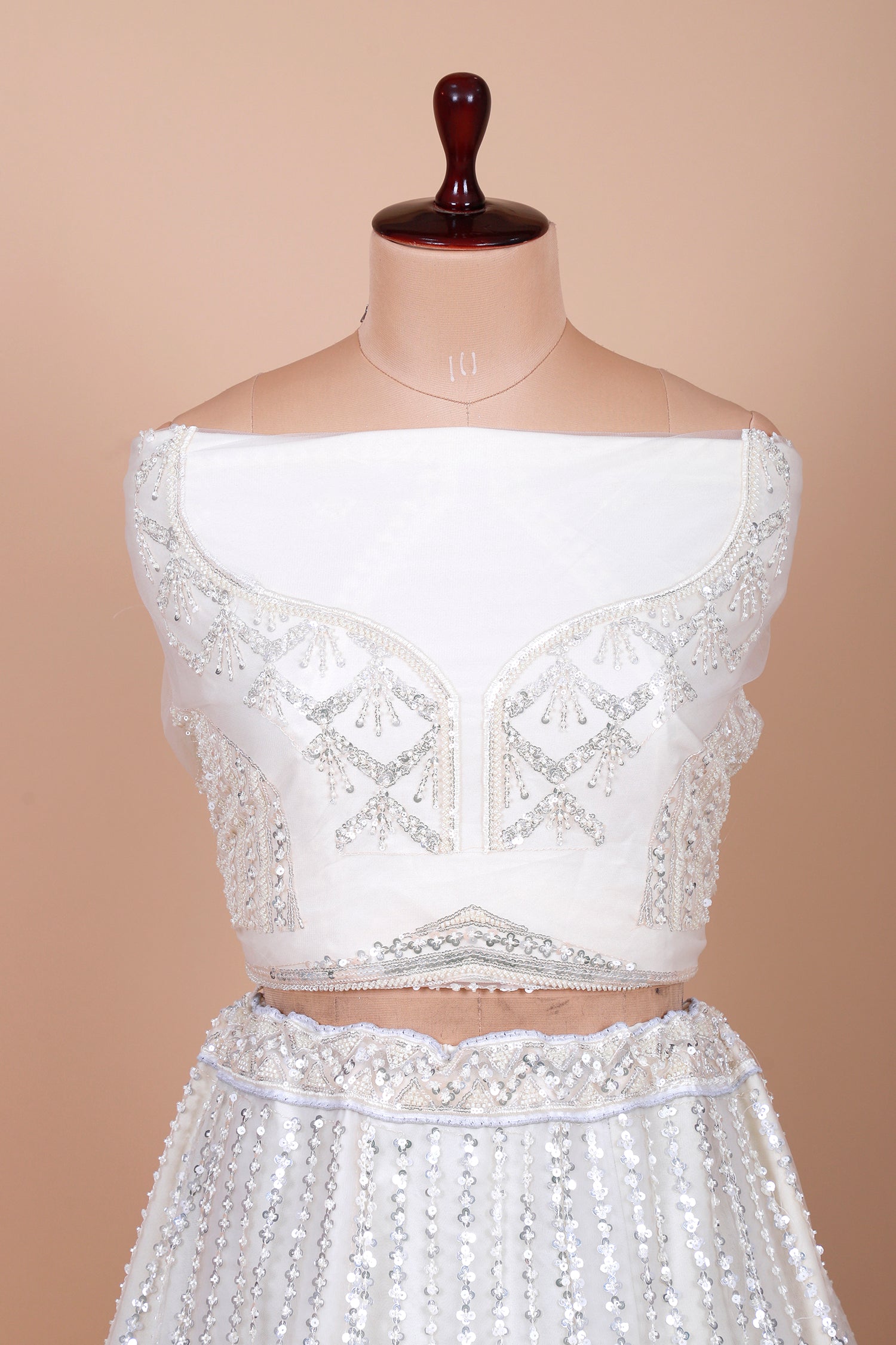 White Net Lehenga With Sequins Work