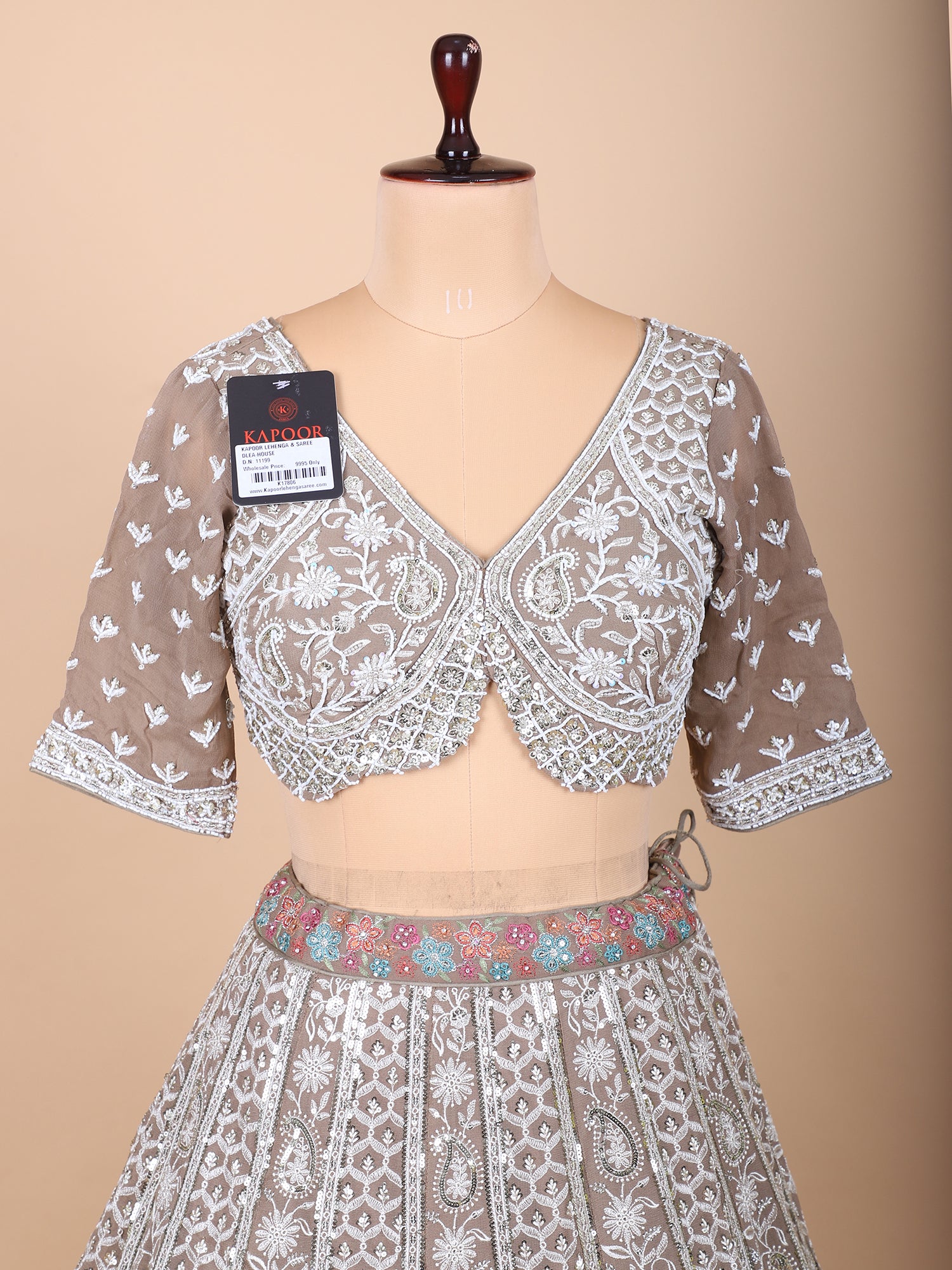 Desert Glow Chickoo Threadwork Lehenga