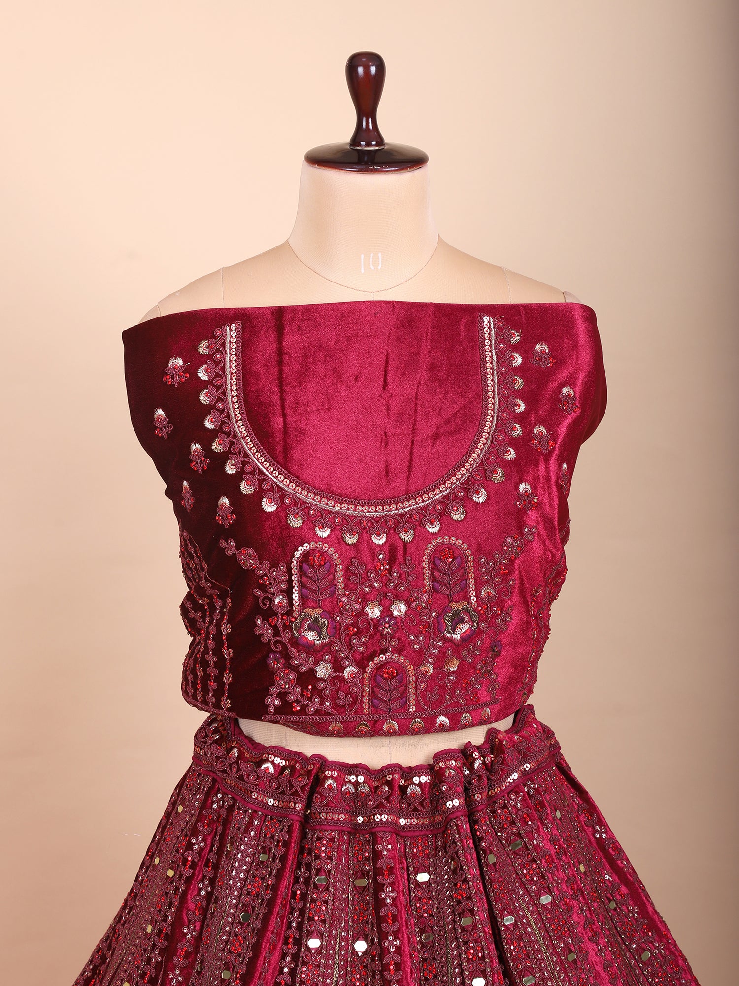 Enchanting Maroon Velvet Bridal Lehenga With Mirror Magic