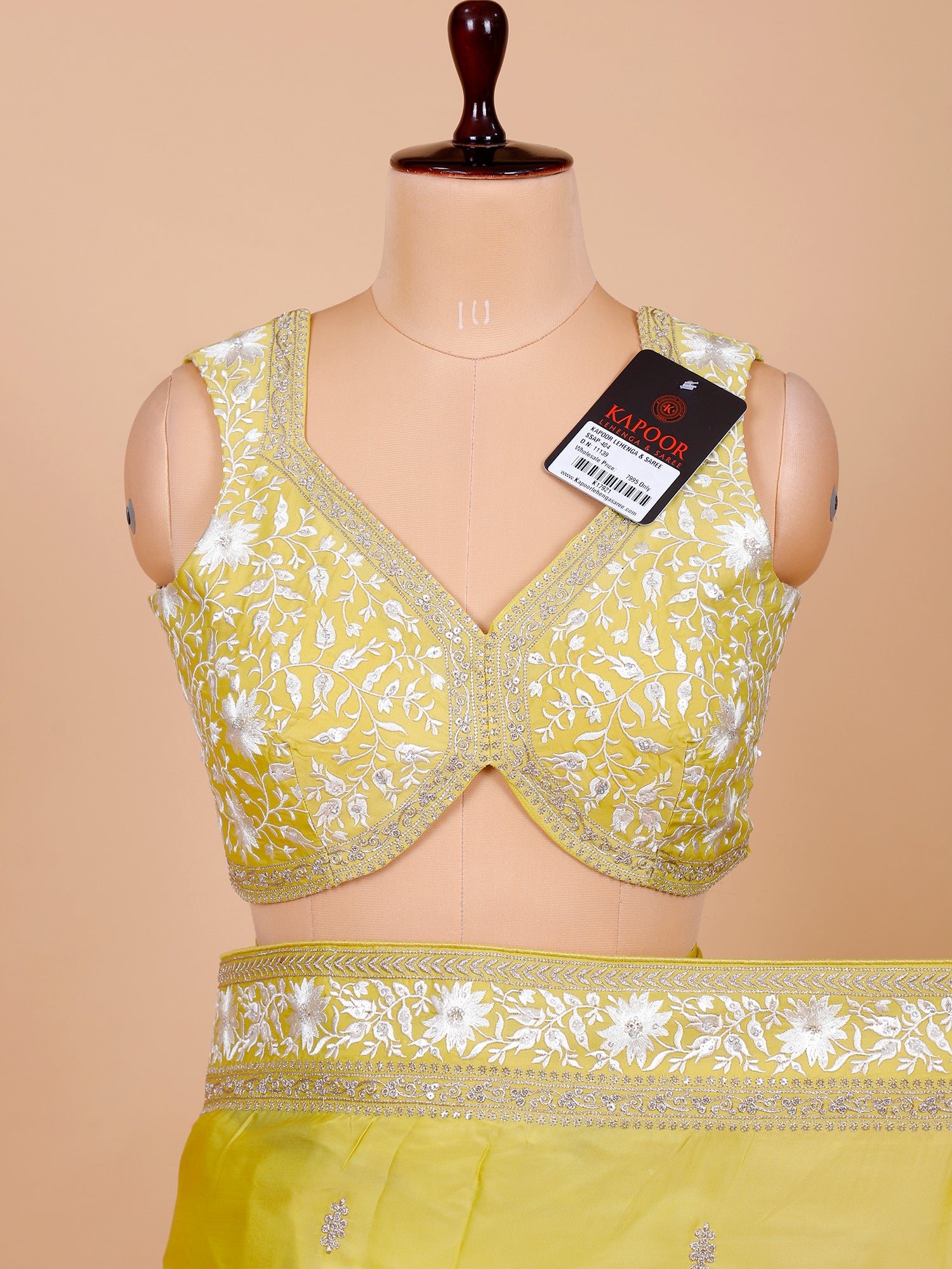 Lemon Yellow Saree With White Embroidery