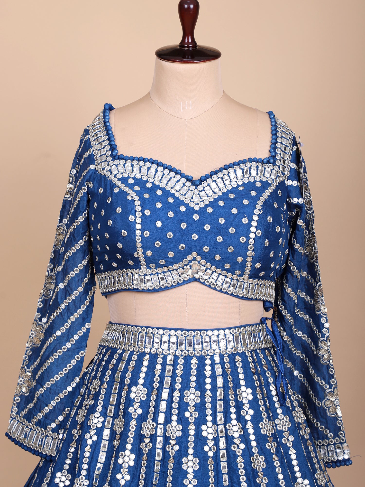 Midnight Blue Silk Lehenga With Mirror Embroidery