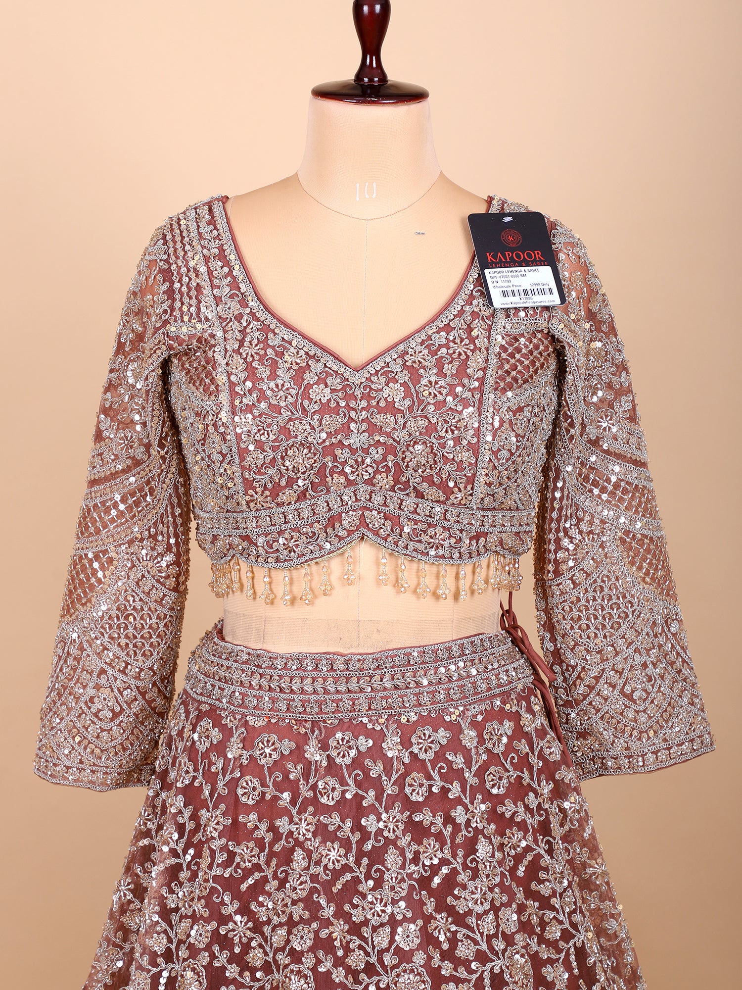 Onion Pink Glasscut Handwork Lehenga