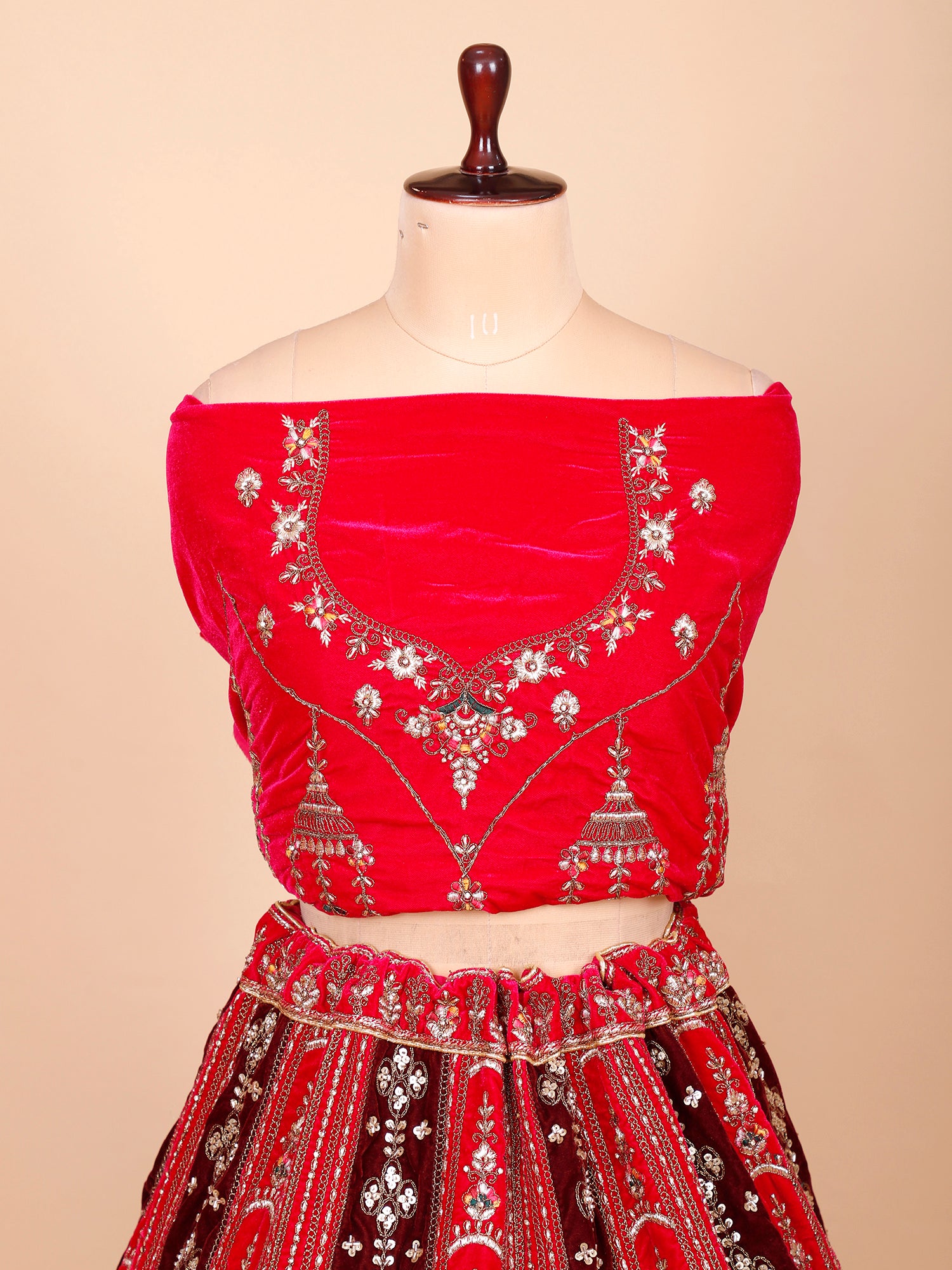 Royal Red Maroon Velvet Bridal Lehenga