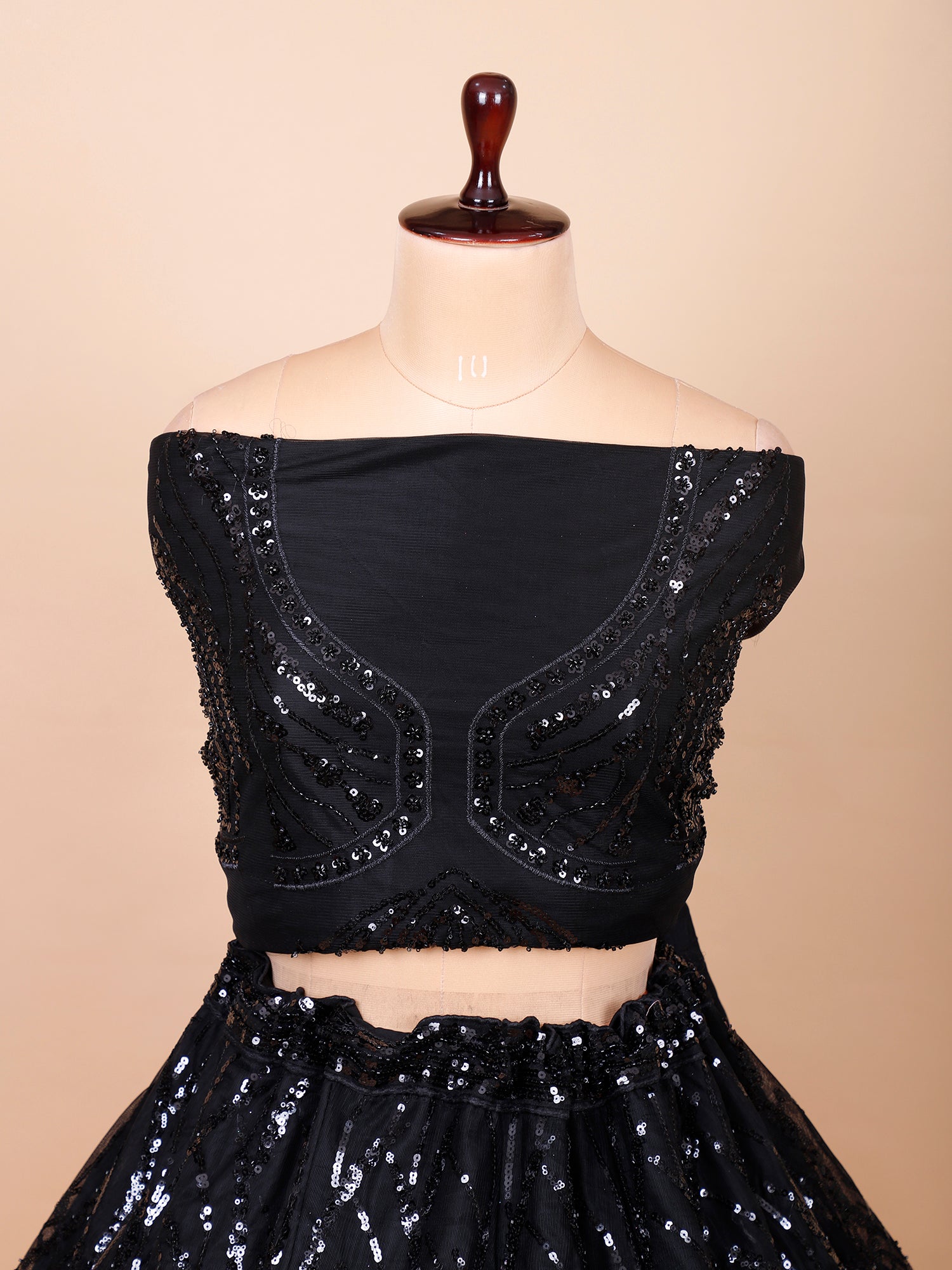 Black Net Designer Lehenga With Sequins & Cut Dana
