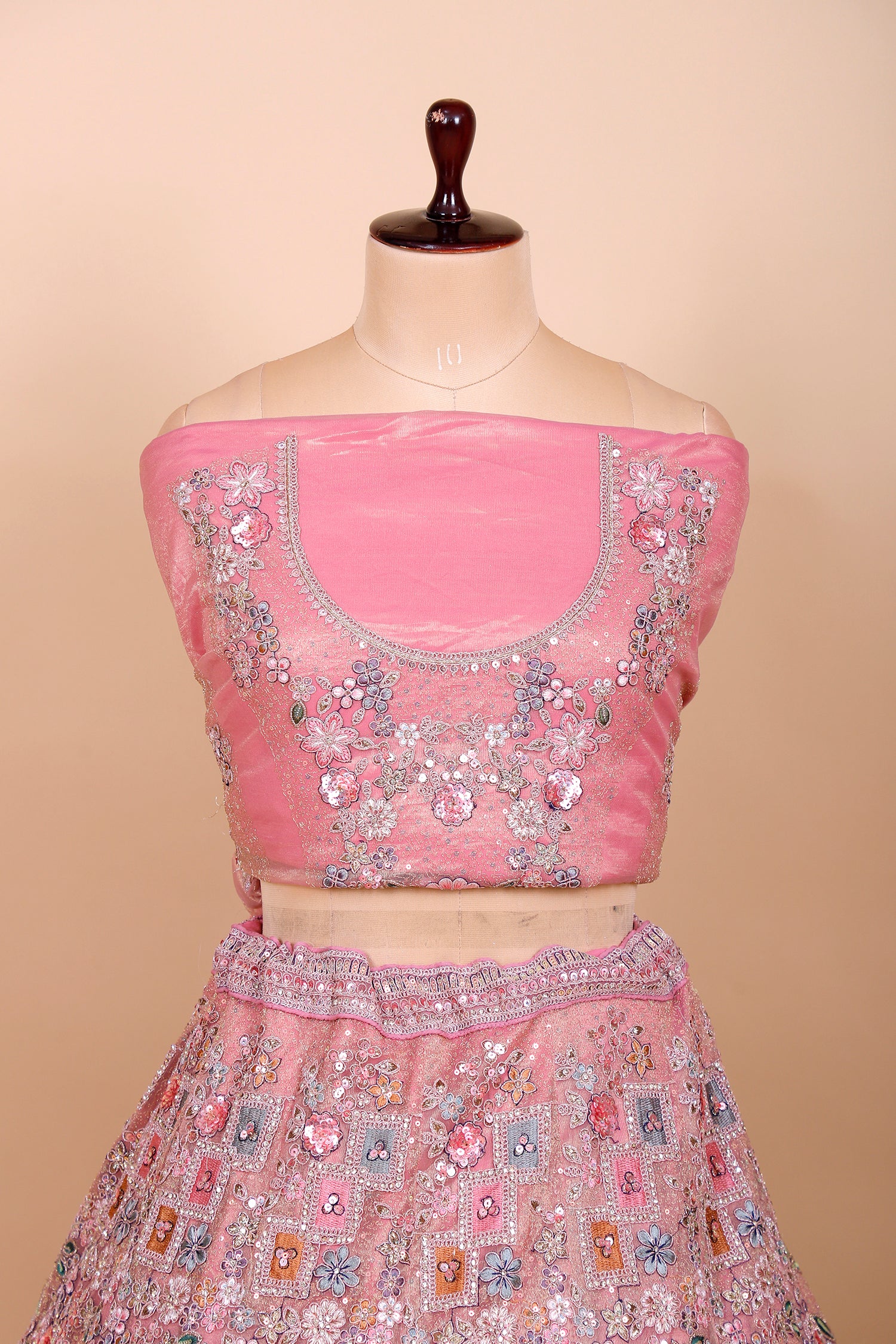 Pink Shimmer Lehenga With Multi-Thread