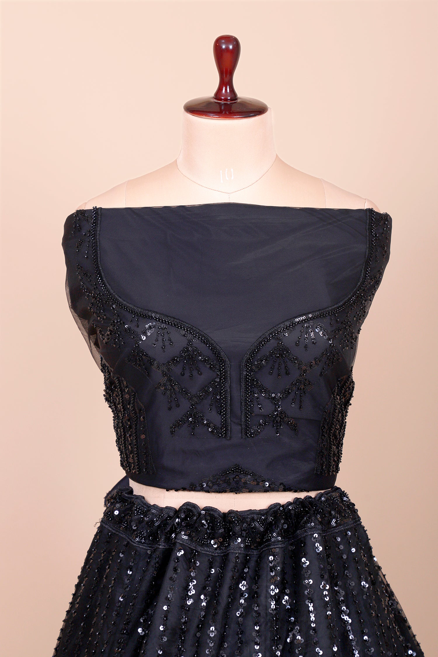 Black Designer Net Lehenga With Sequins