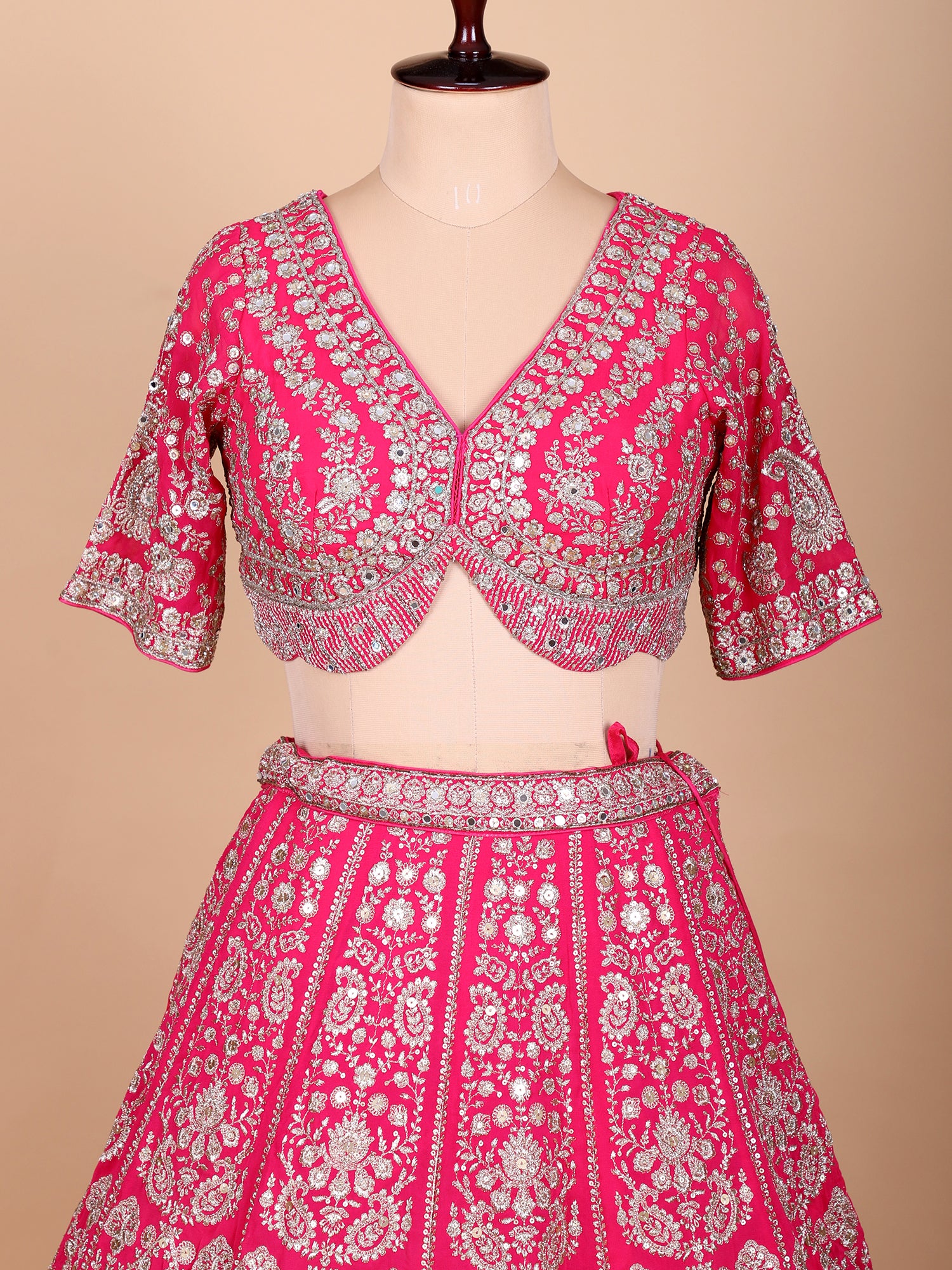 Handmade Embroidered Rose Pink Georgette Lehenga