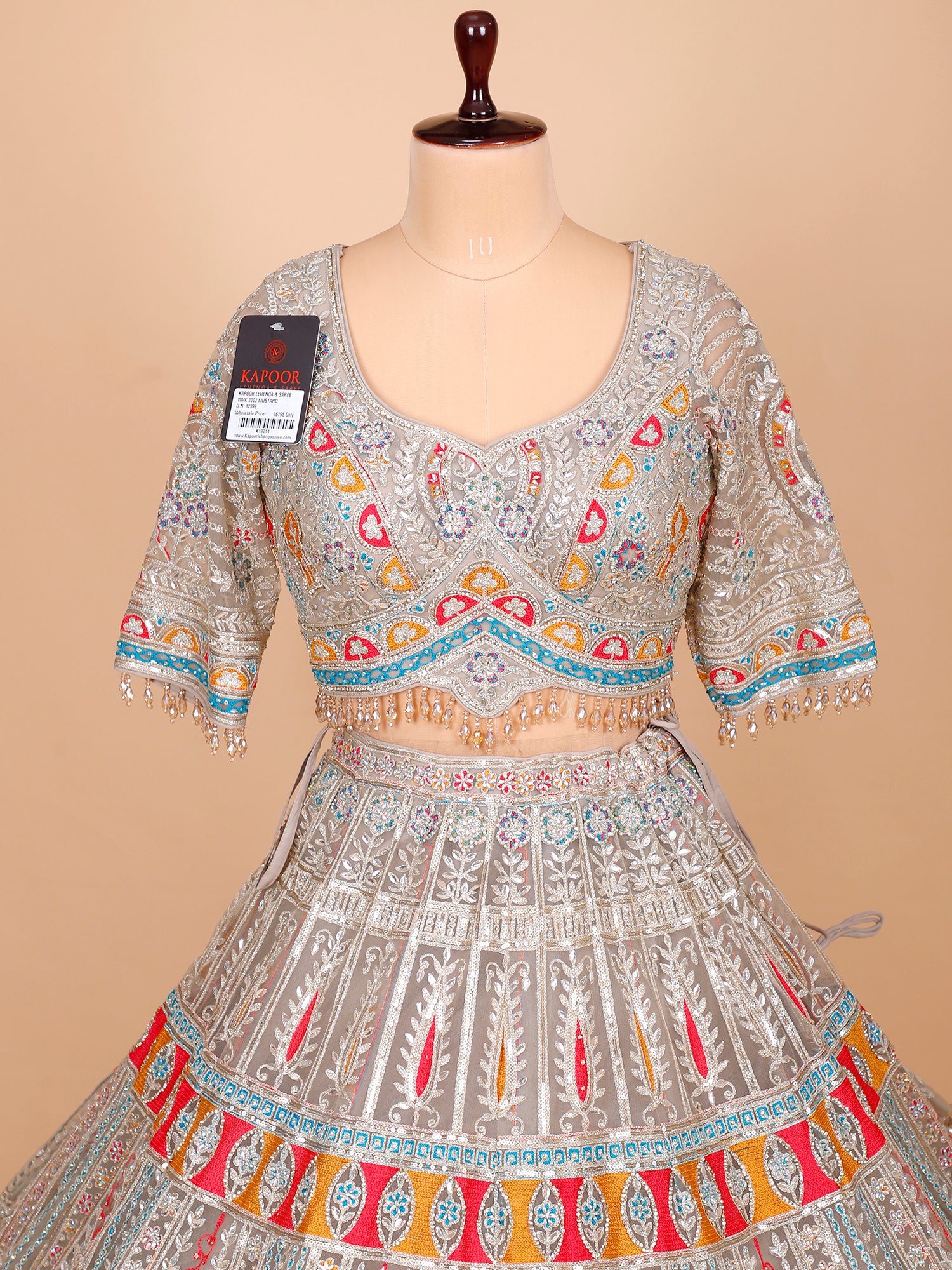 Grey Multi Butterfly Net Lehenga With Jarkan