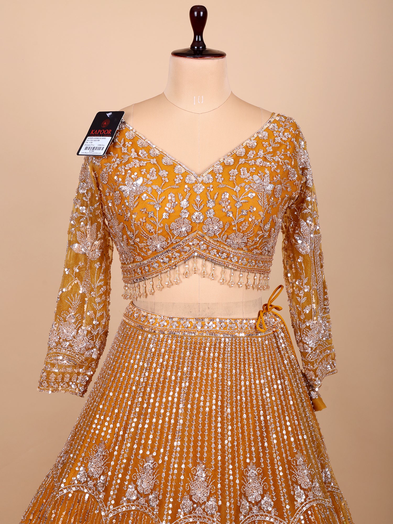 Sunlit Spice Mustard Glasscut Handwork Lehenga