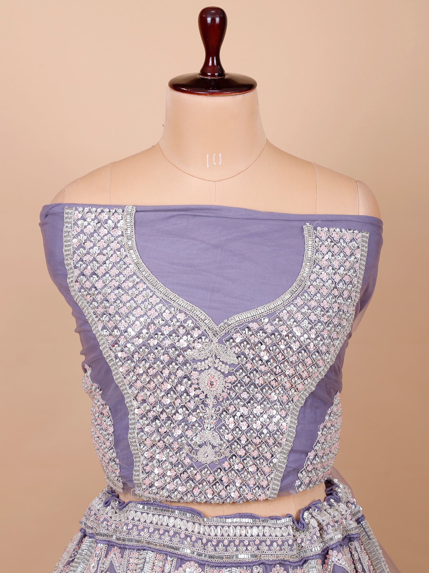 Lavender Silk Lehenga With Handwork And Beadwork