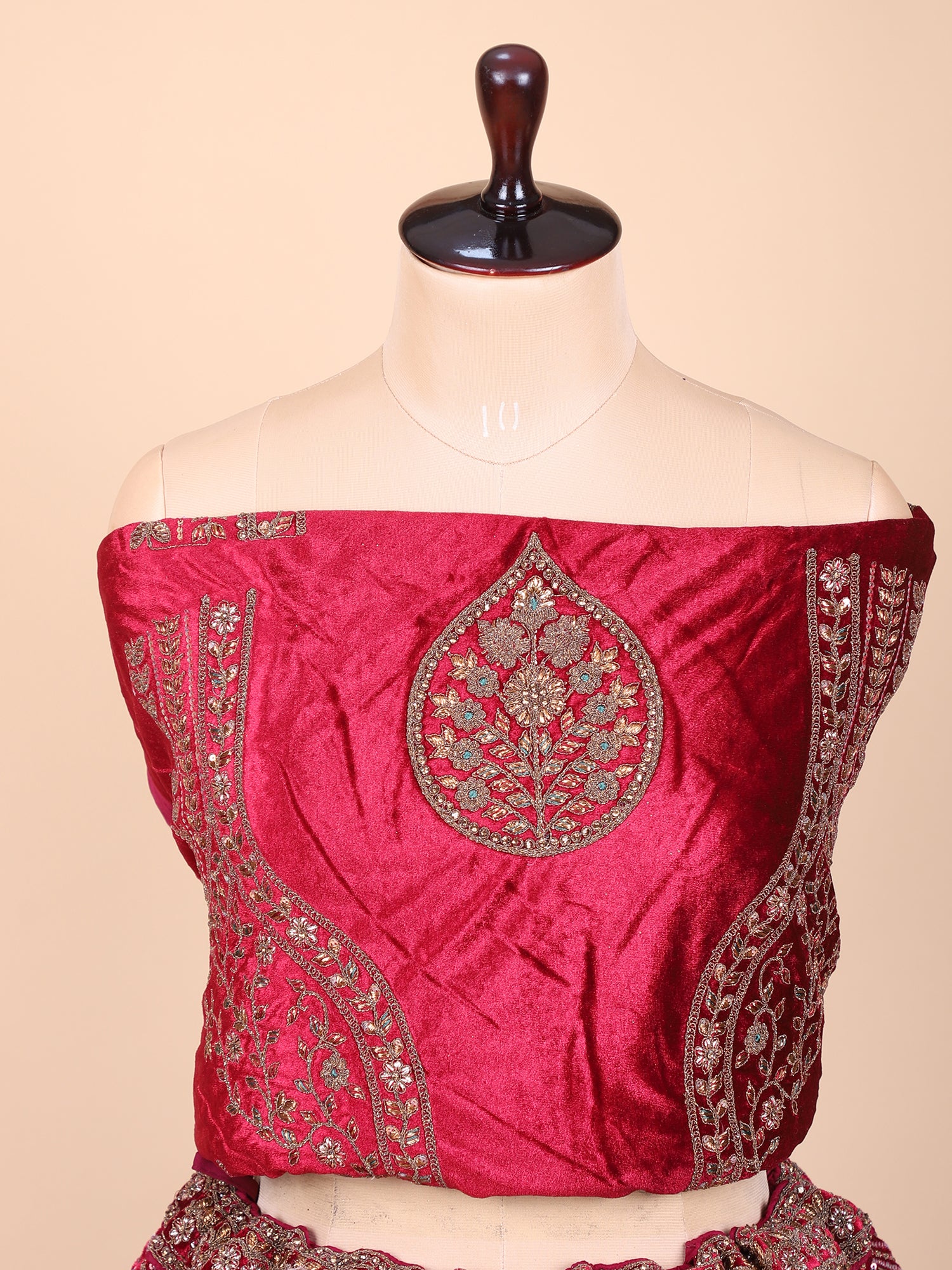 Wine Velvet Lehenga With Handcrafted Jarkan & Sequin Work