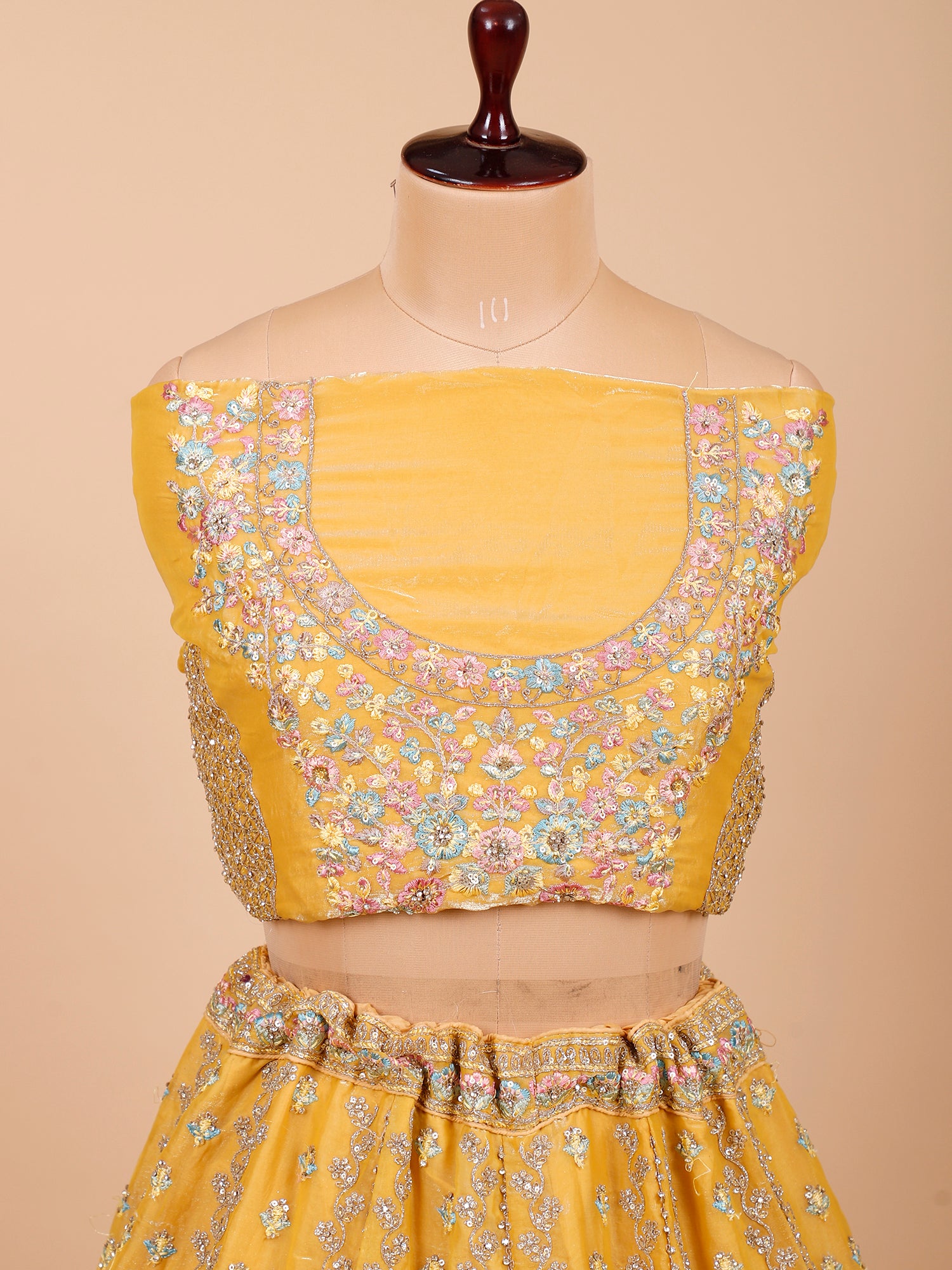 Lemon Yellow Satin Silk Lehenga