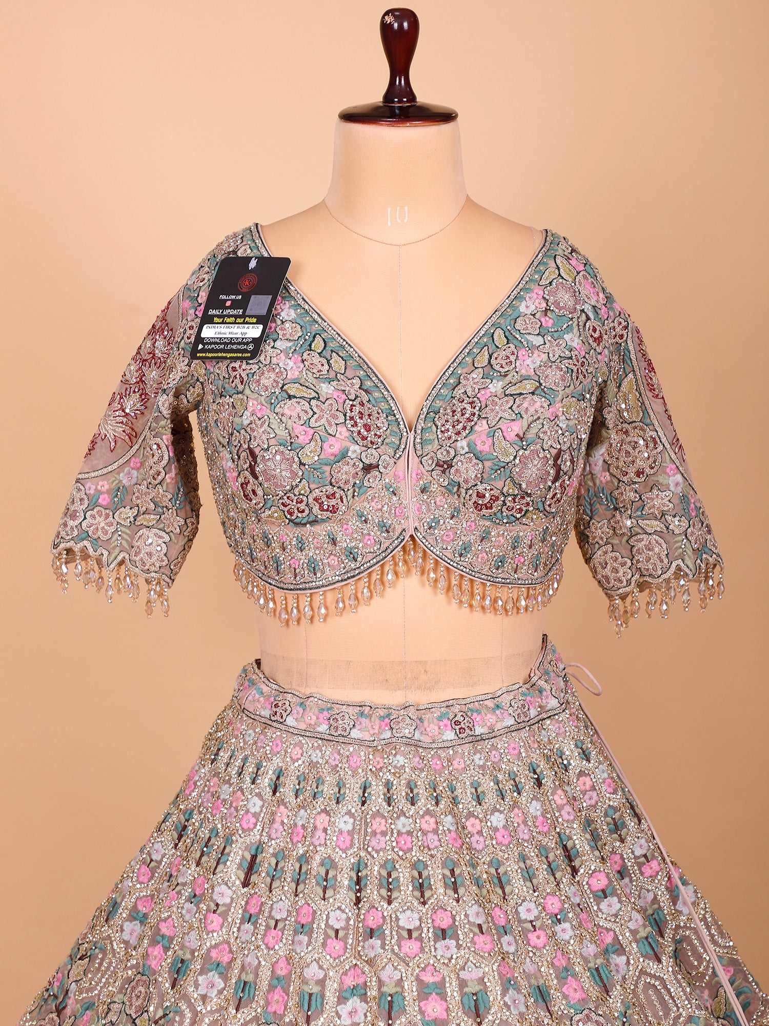 Onion Pink Butterfly Net Designer Lehenga