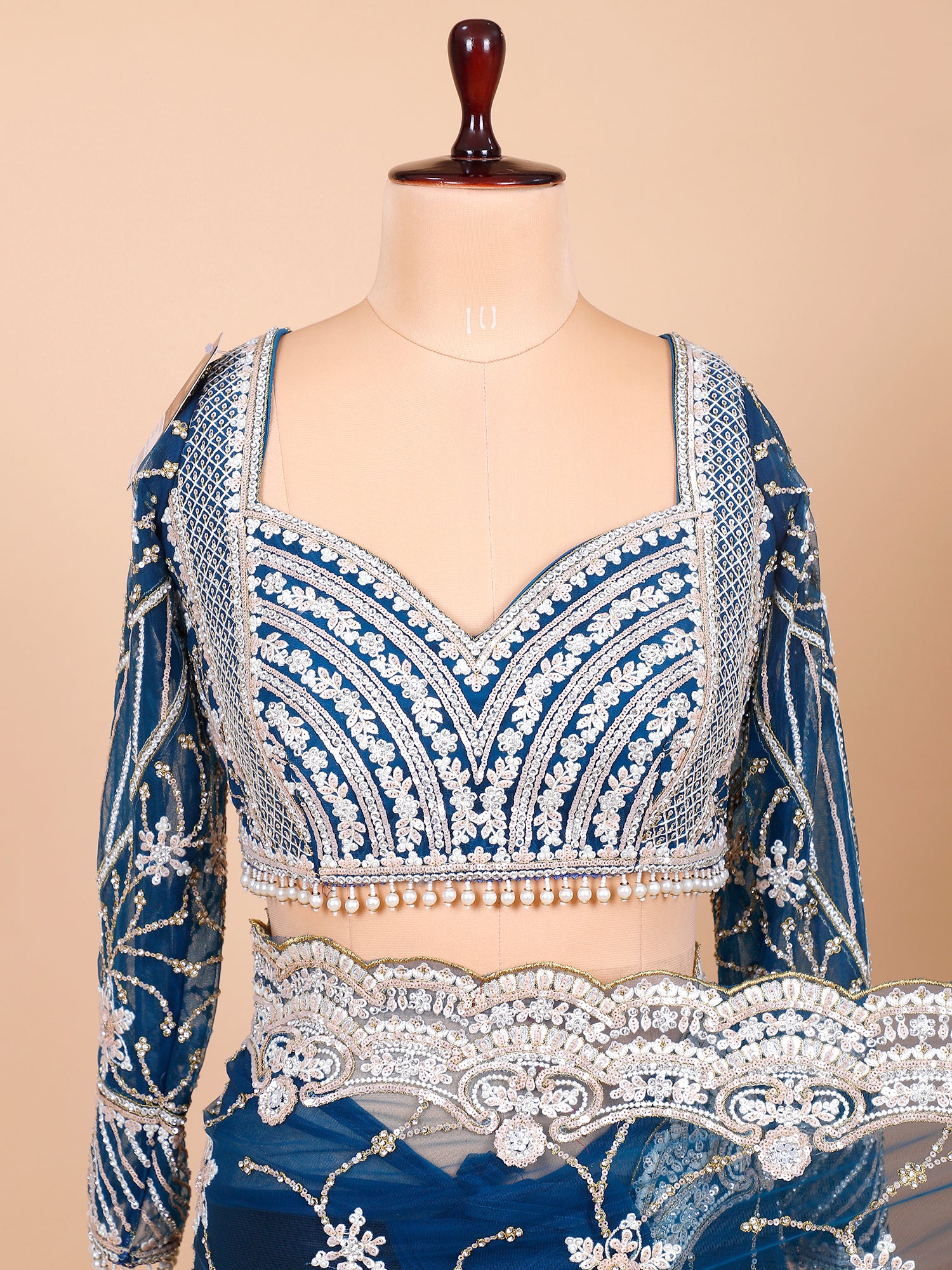 Blue Net Designer Mirror Saree