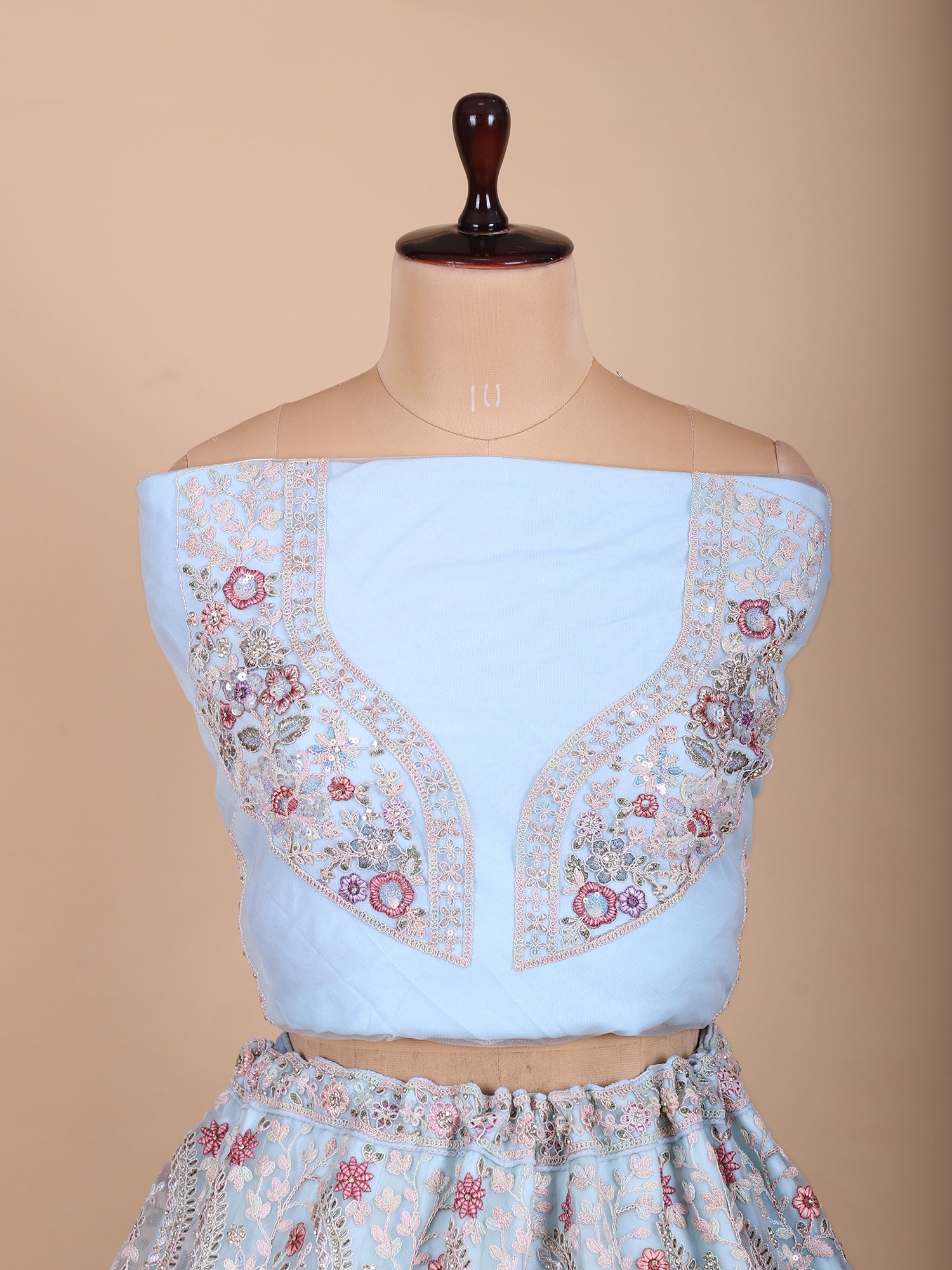 Radiate Elegance In Sky Blue Net Jarkan Lehenga