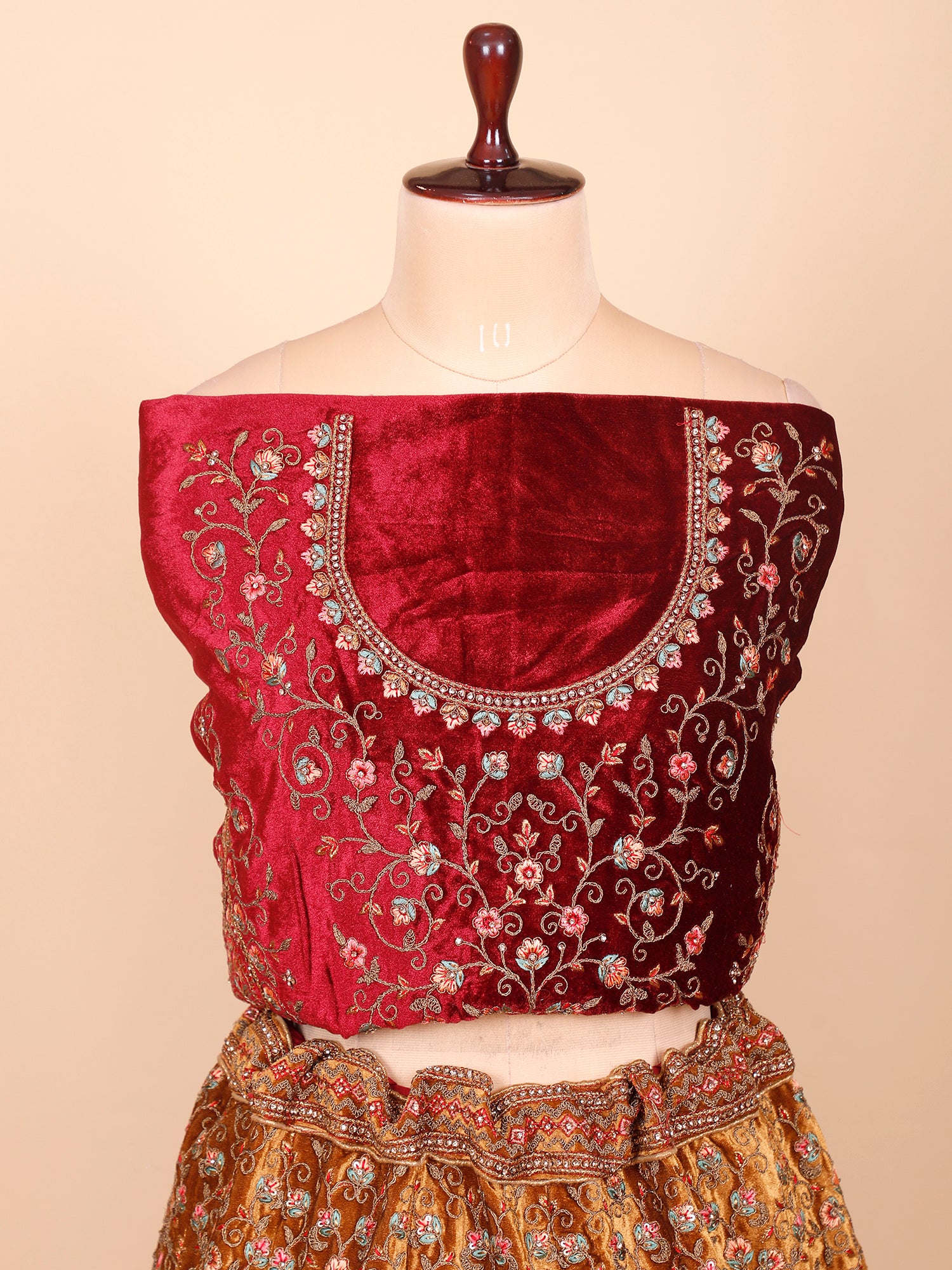 Multi Velvet Lehenga With Multicolour
