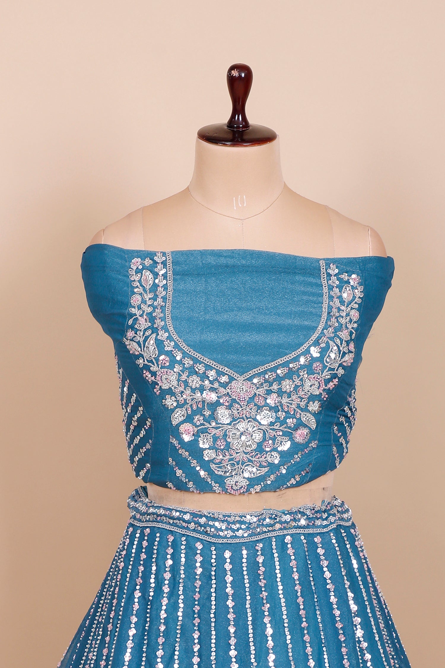 Rama Blue Shimmer Lehenga With Beads