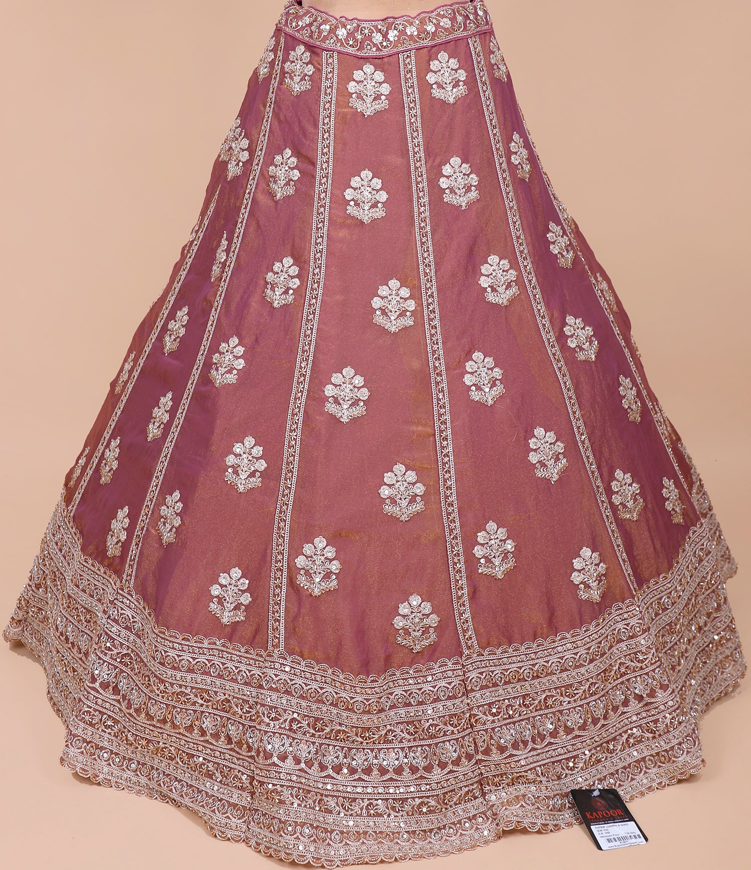 Red Pinkish Shimmer Hand Beaded Lehenga