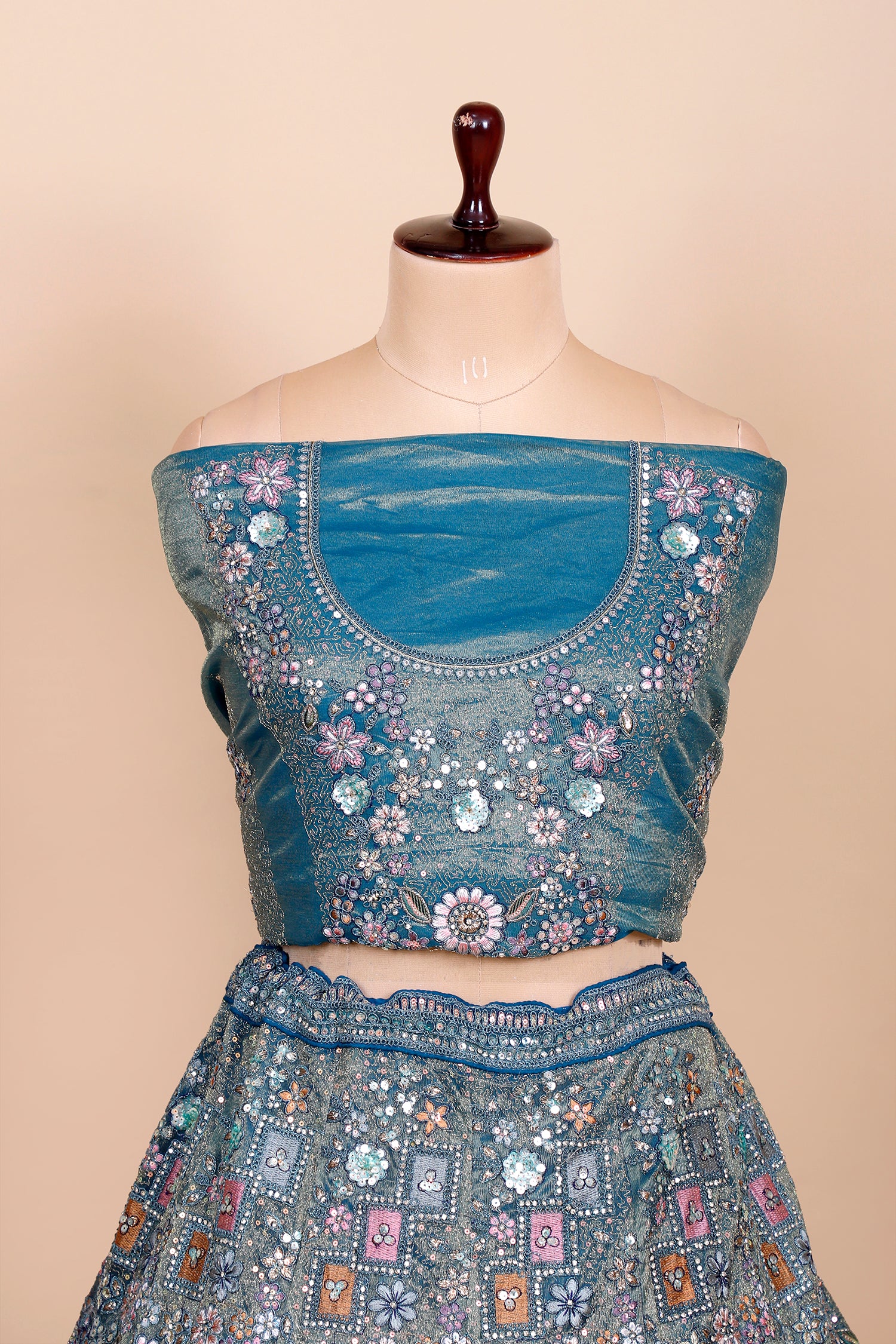 Rama Blue Shimmer Lehenga With Multi-Thread
