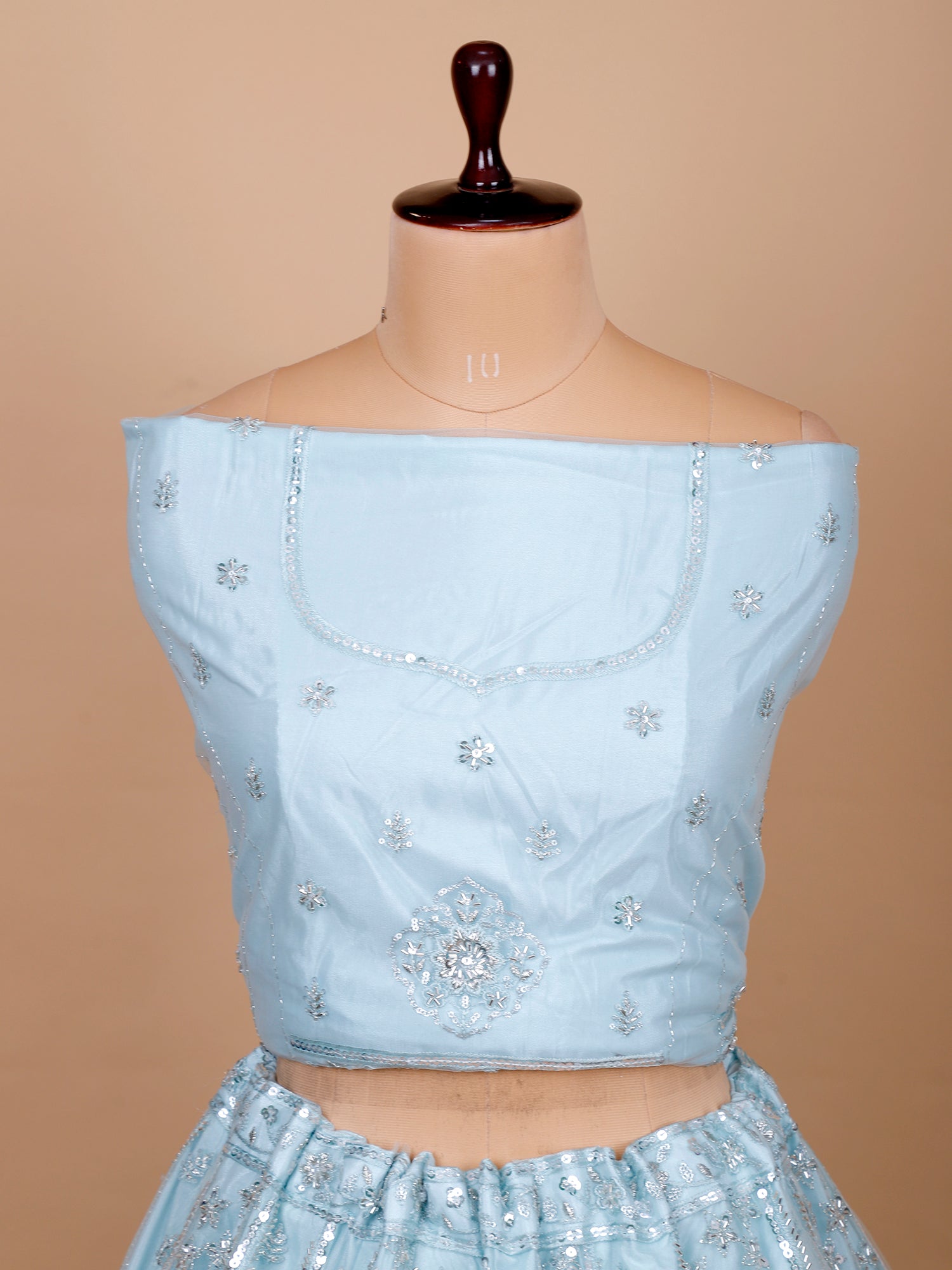 Powder Blue Net Designer Lehenga With Sequins