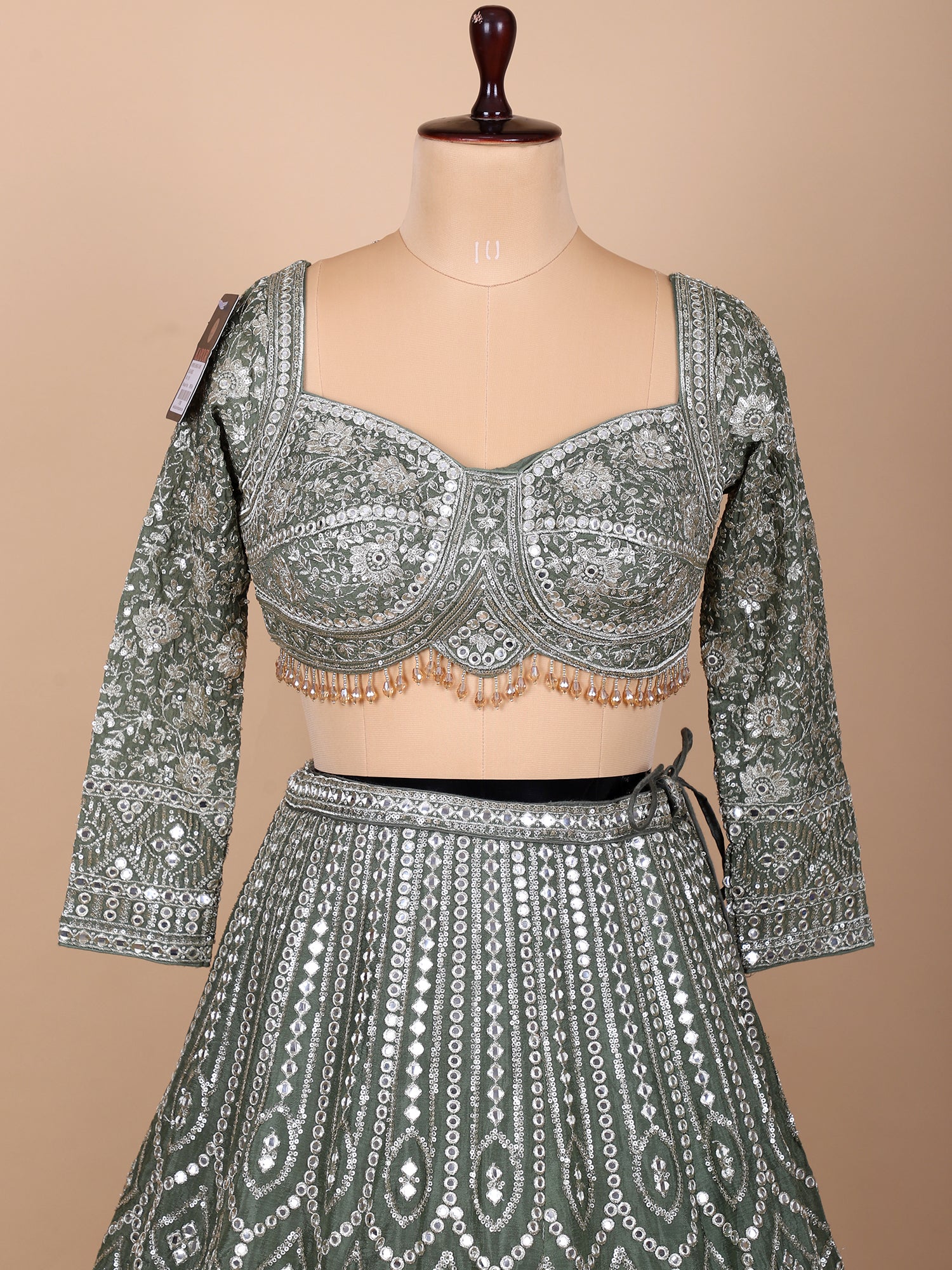 Earthly Charm Mehendi Green Lehenga With Handcrafted Accents
