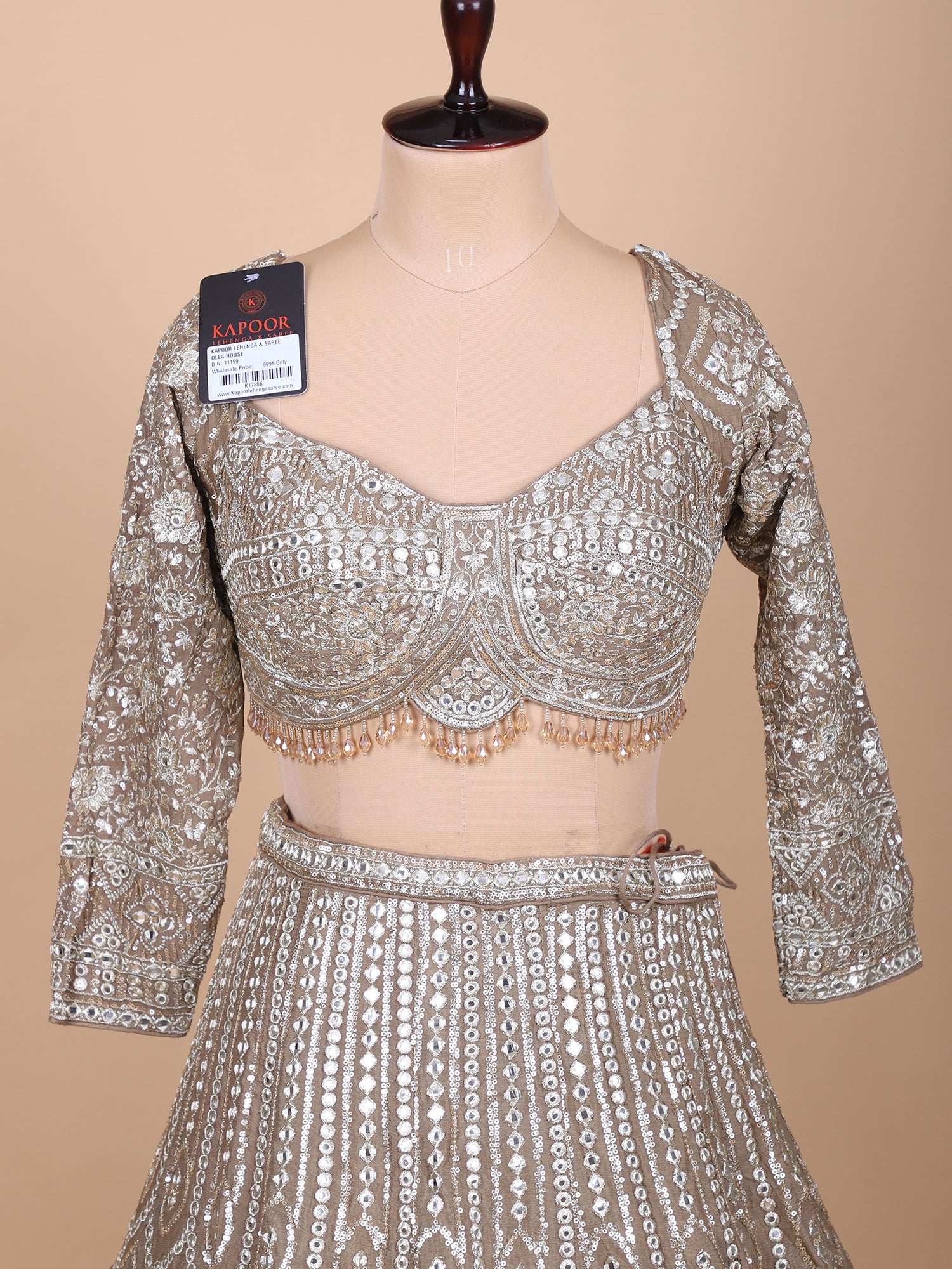 Handcrafted Silk Chickoo Colour Mirror Work Lehenga