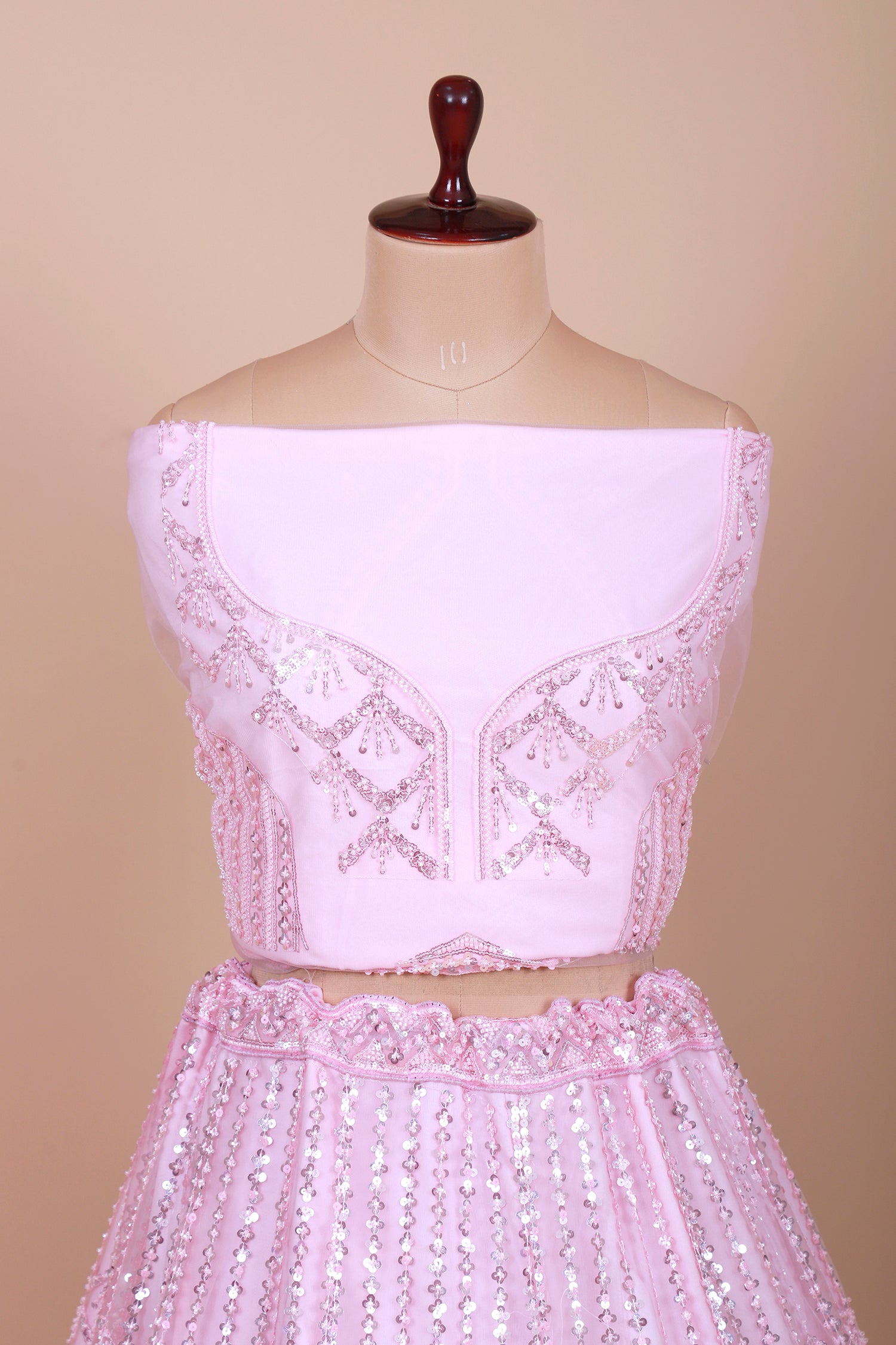 Baby Pink Net Lehenga With Sequins Work