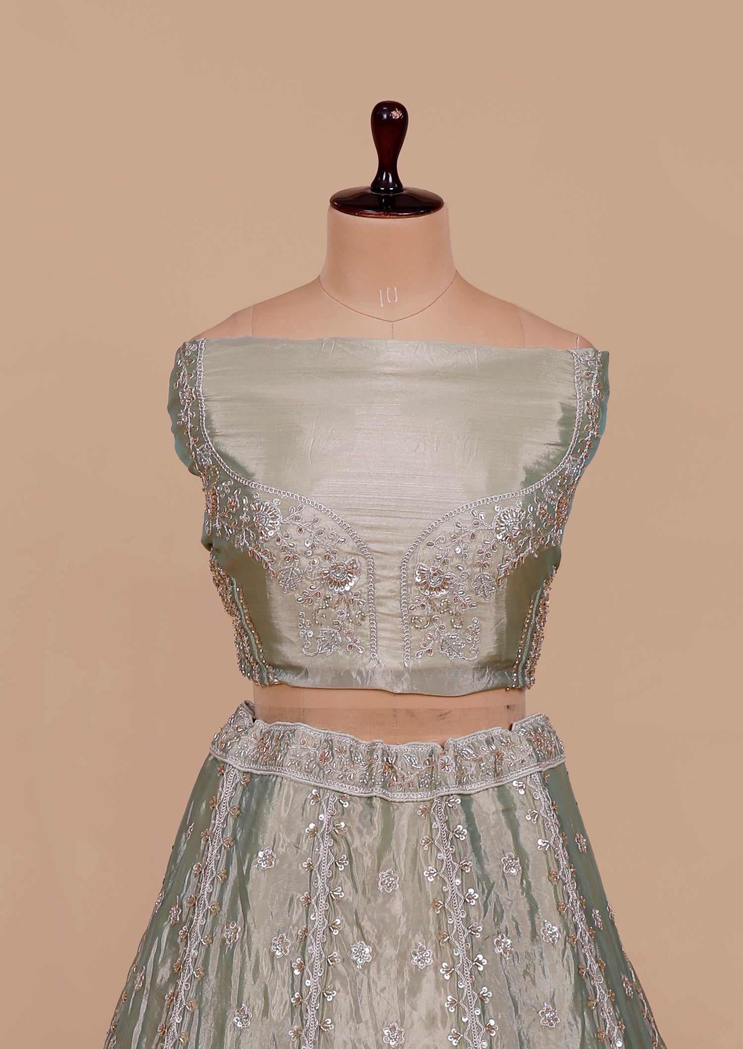 Ocean Green Barbari Hand Beaded Lehenga