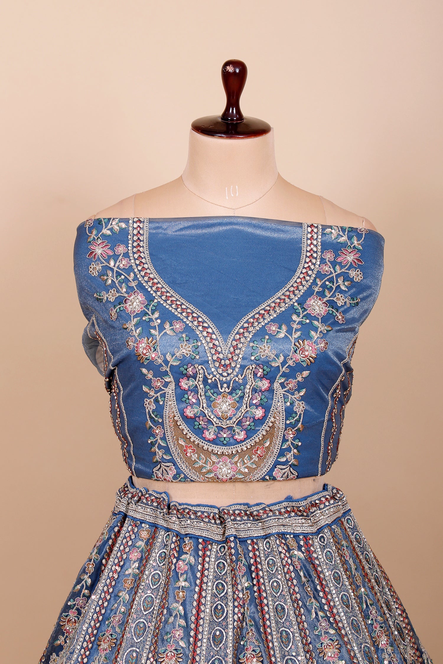 Royal Blue Shimmer Lehenga With Multi-Thread