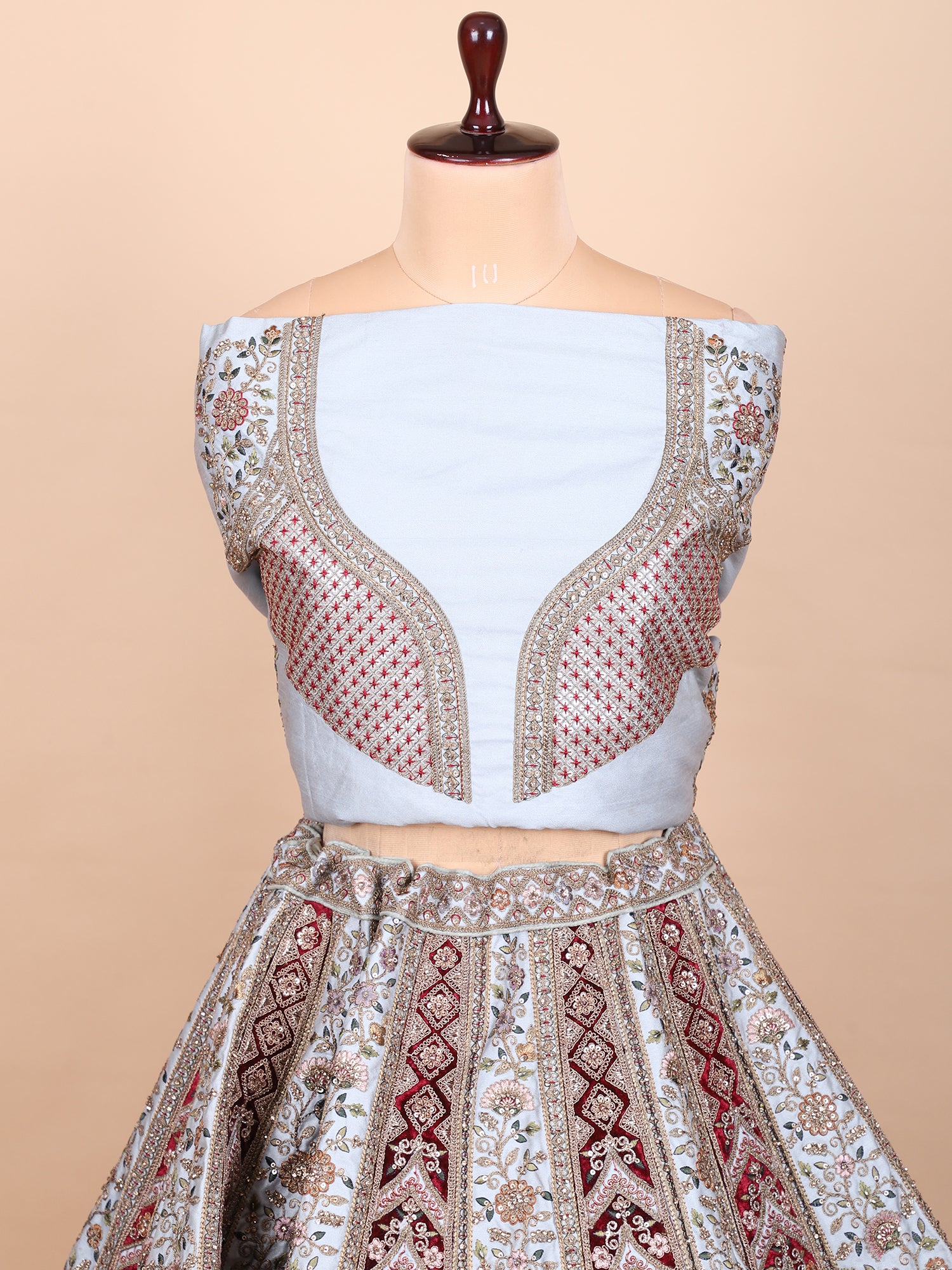 Light Pista Silk Lehenga With Handwork