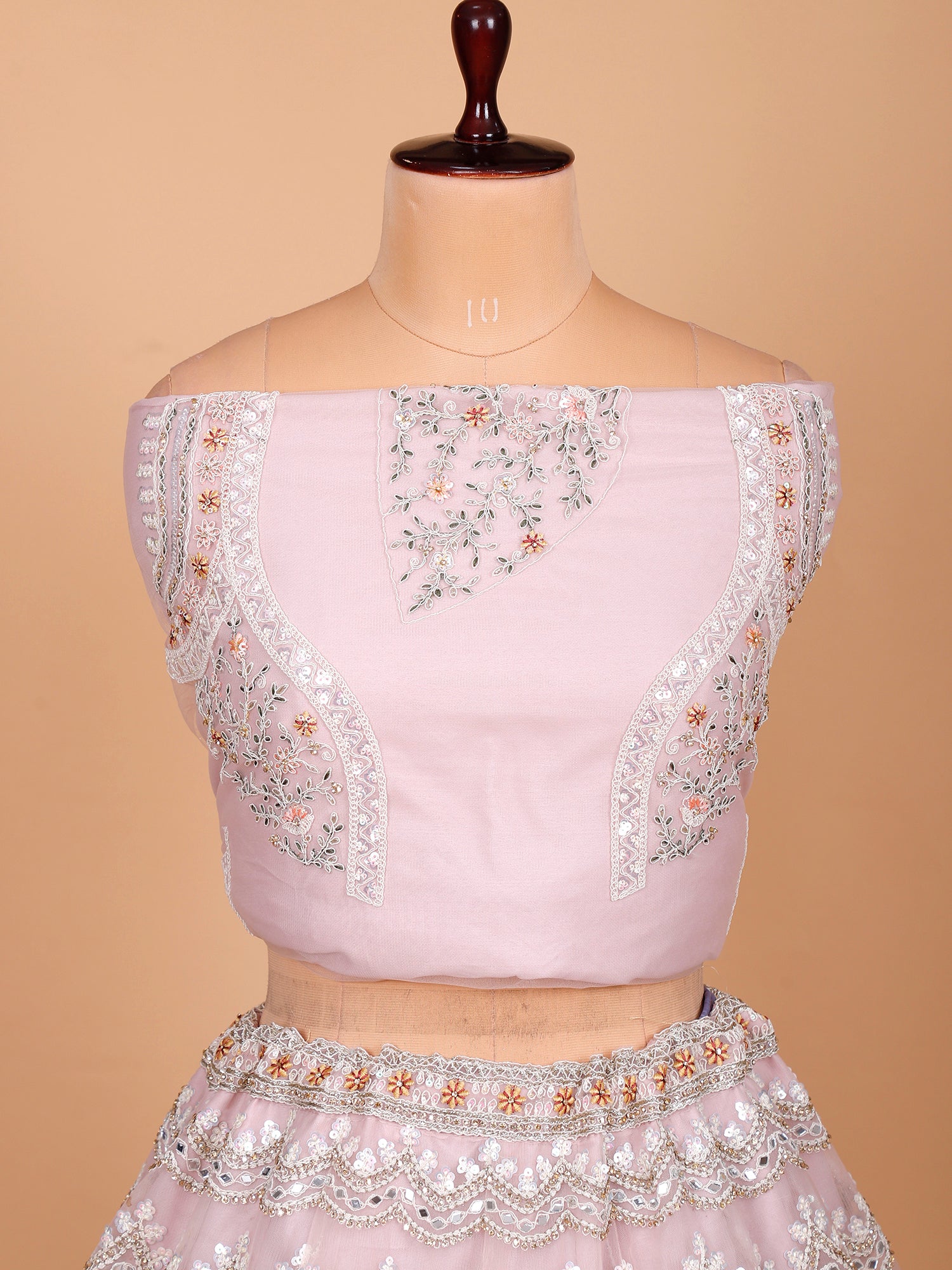 Baby Pink Net Lehenga With Diamond
