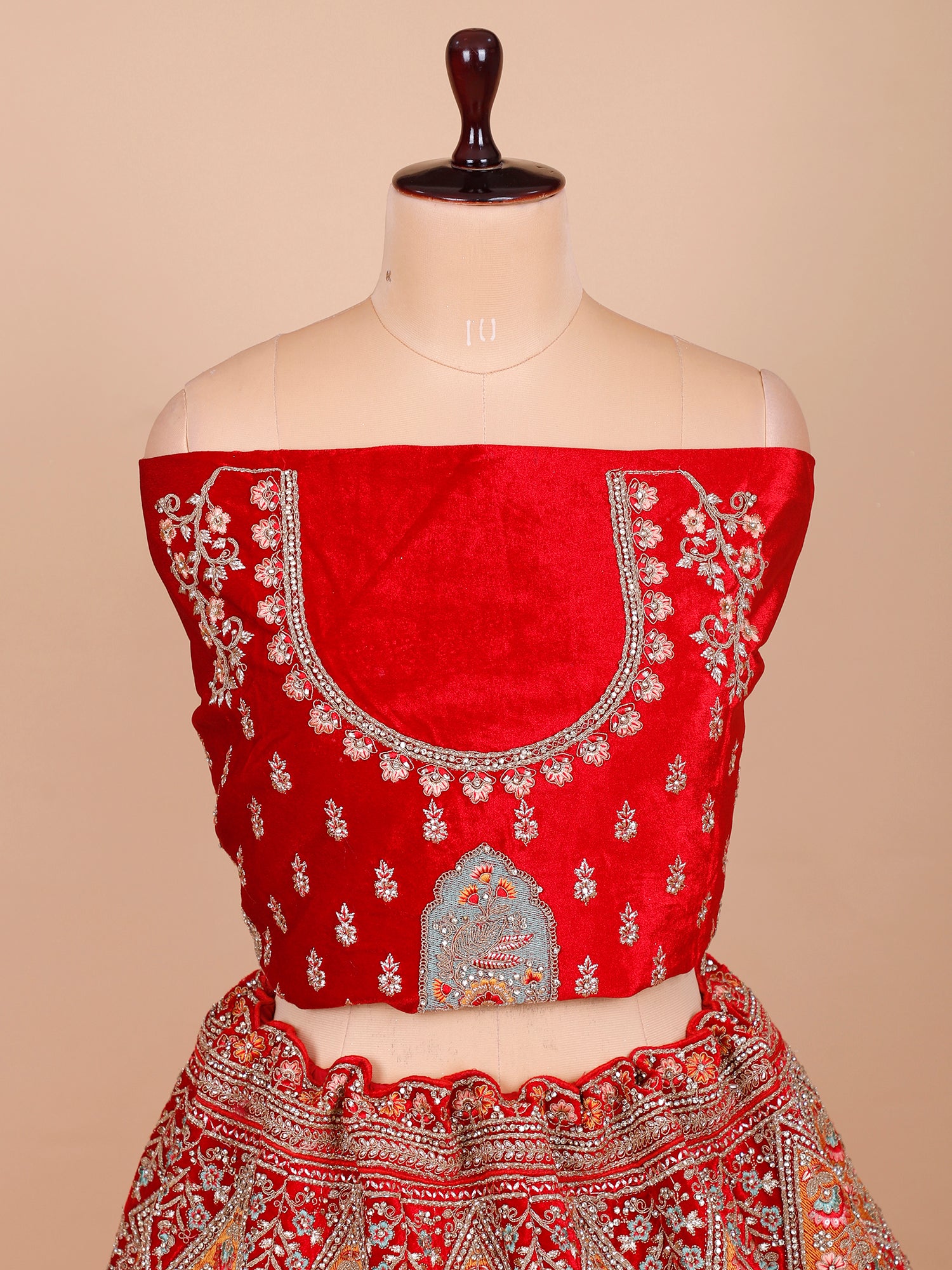 Red Velvet Bridal Lehenga With Multi Work