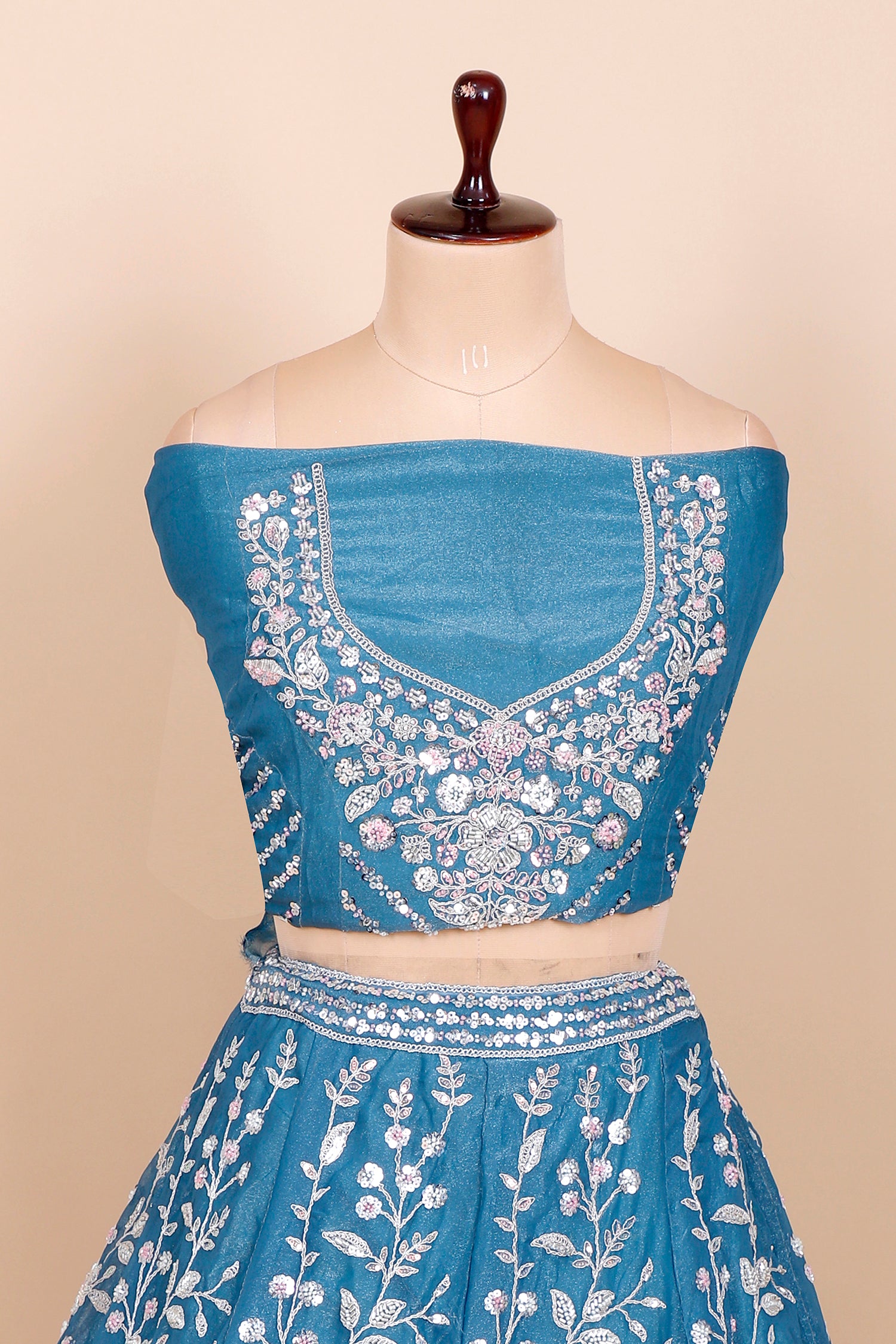 Rama Blue Shimmer Lehenga With Sequins