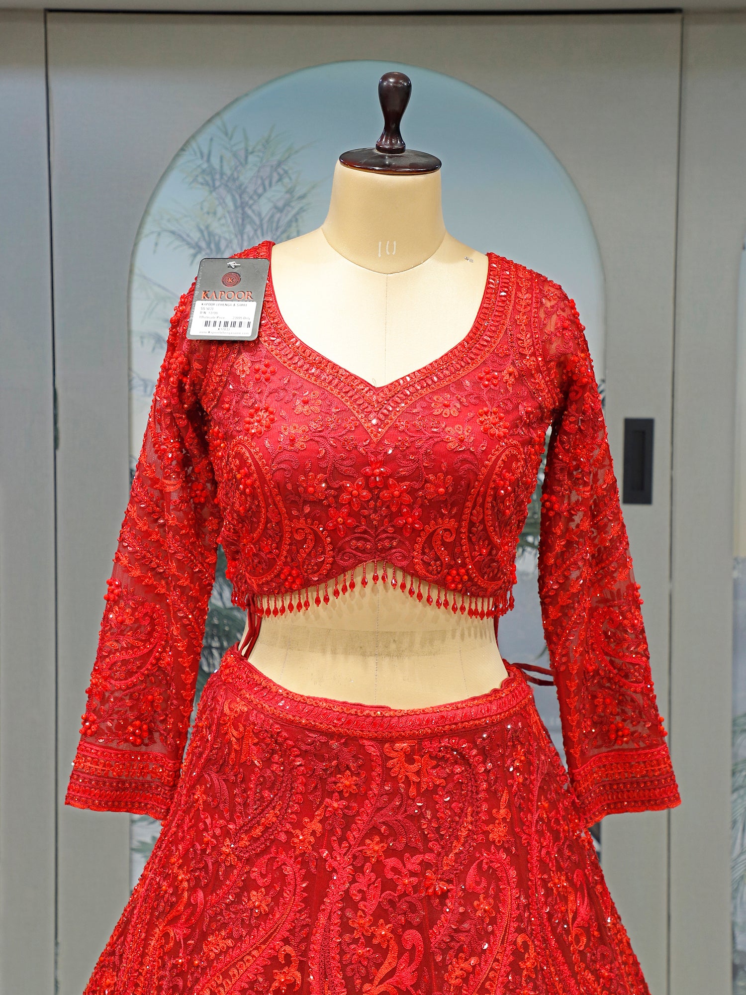 Blood Red Majesty Bollywood Lehenga With Jarkan & Pearl Sequence