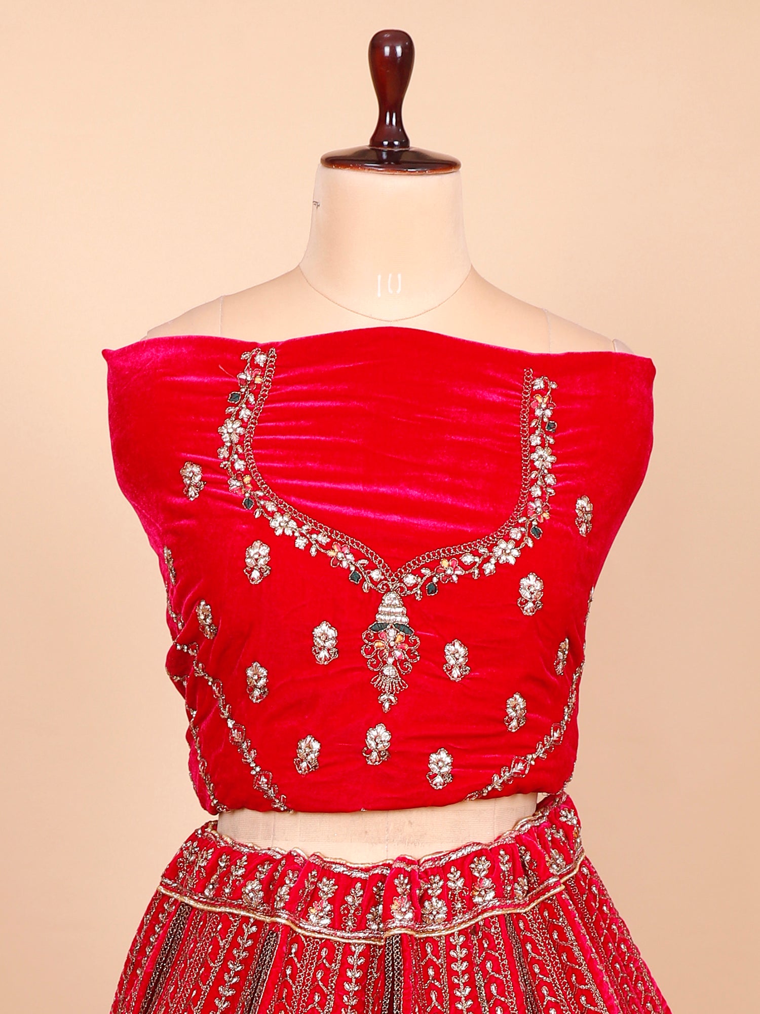 Red Velvet Bridal Lehenga Heavy Embroidery