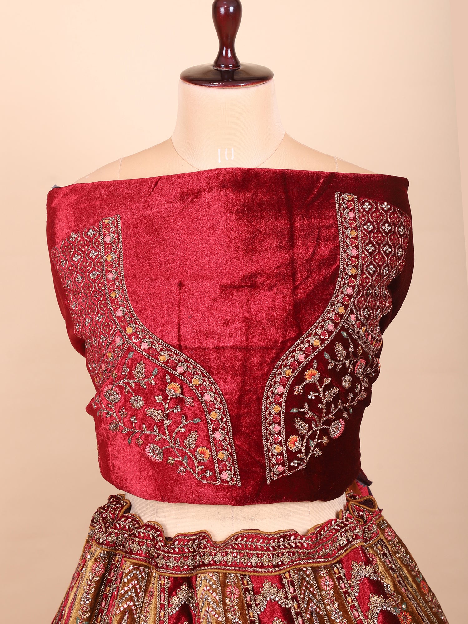 Multicolor Bridal Lehenga With Jarkan & Mirror Work