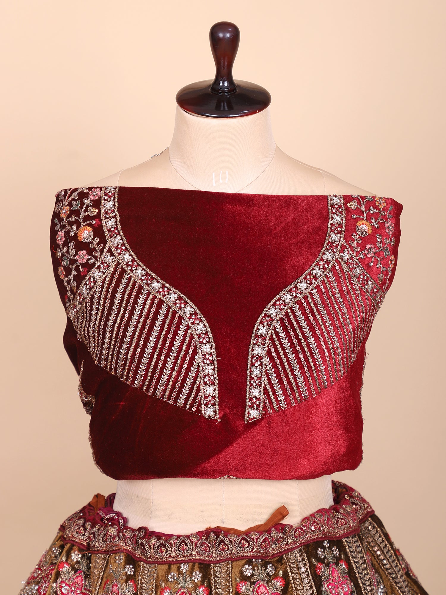 Eternal Multi Velvet Lehenga Adorned With Celestial Jarkan Detailing