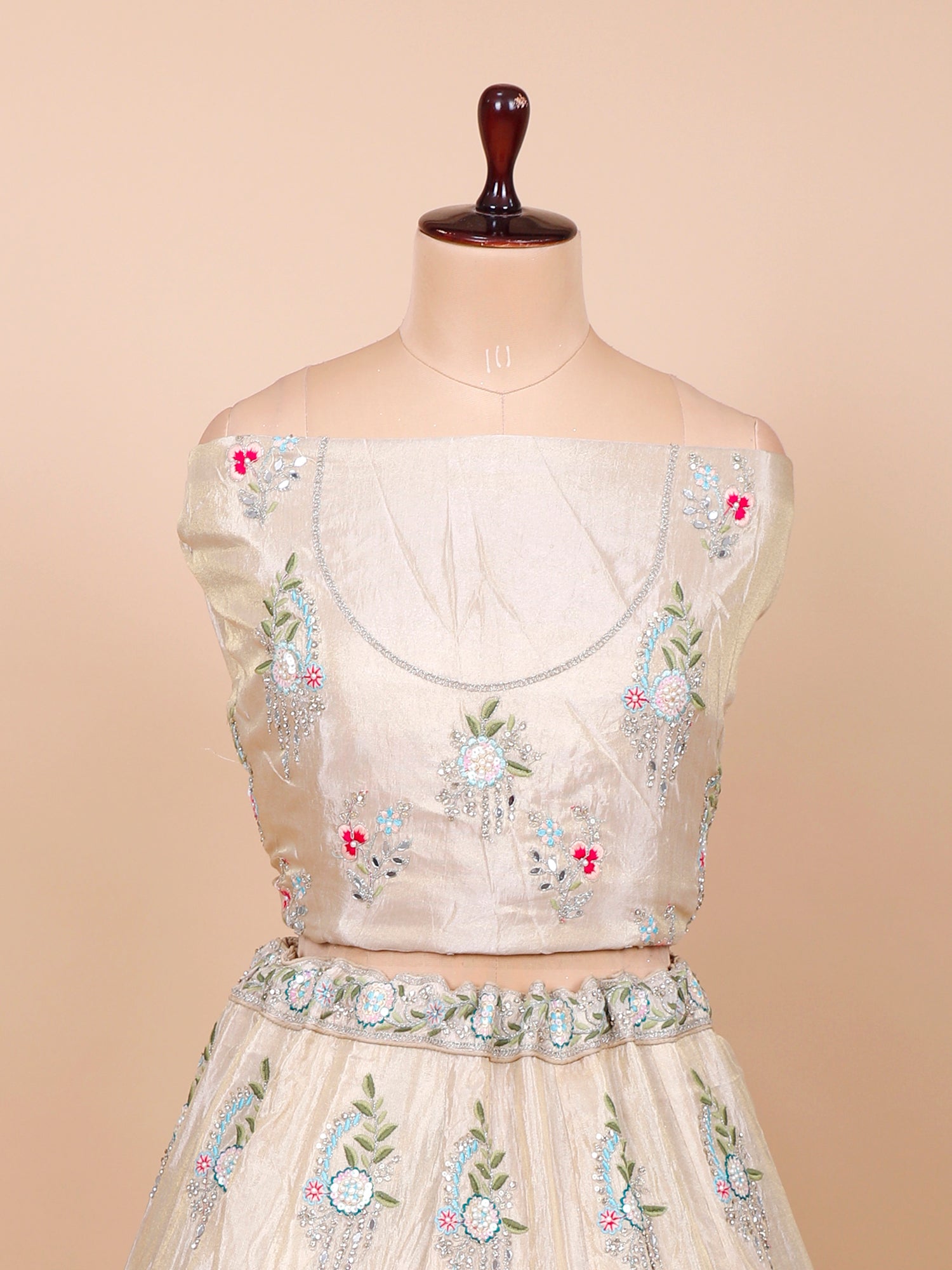 Jimmy Choo White-Peach Multiwork  Lehenga