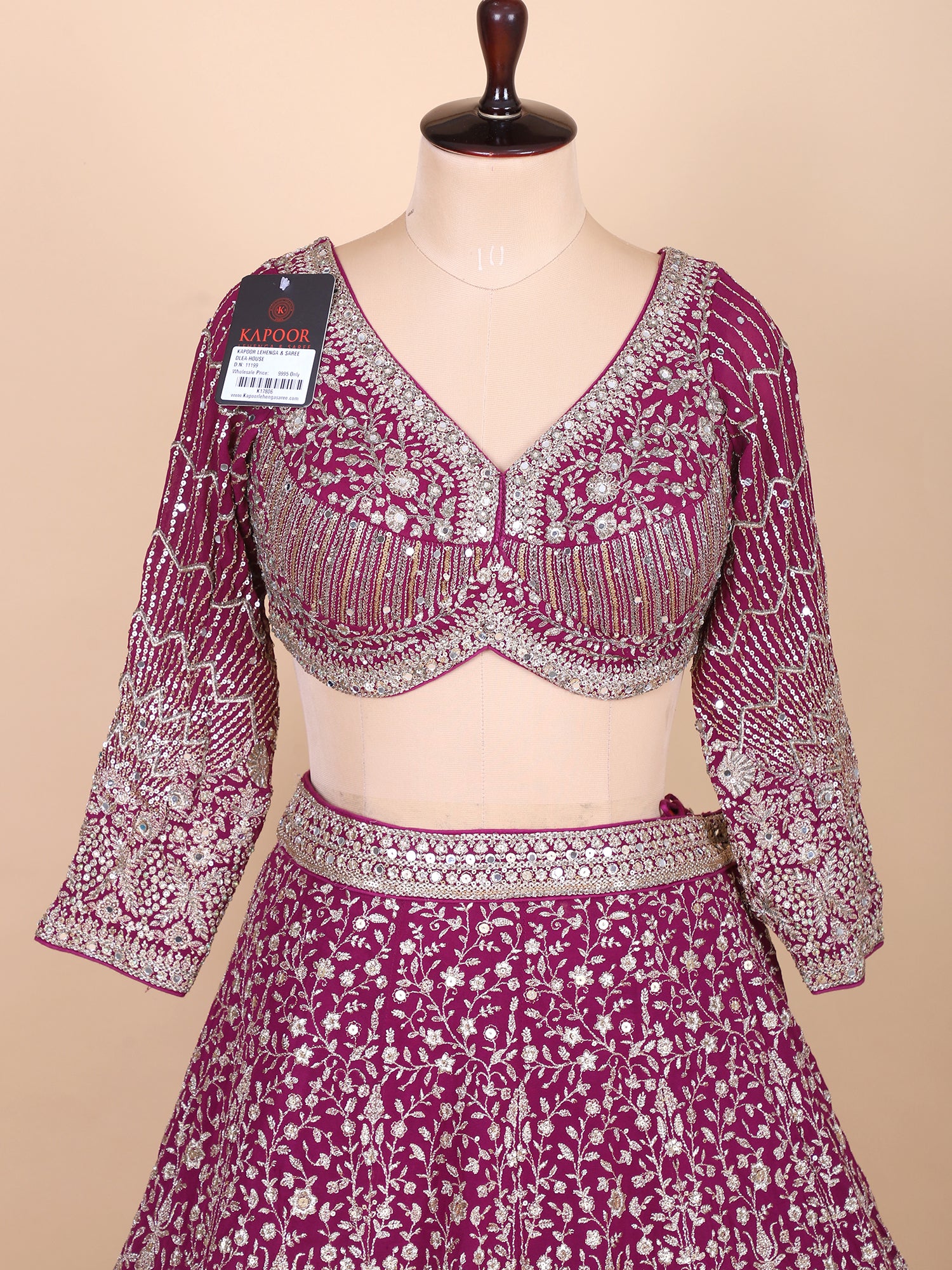 Dark Maroon Thread Work Georgette Lehenga